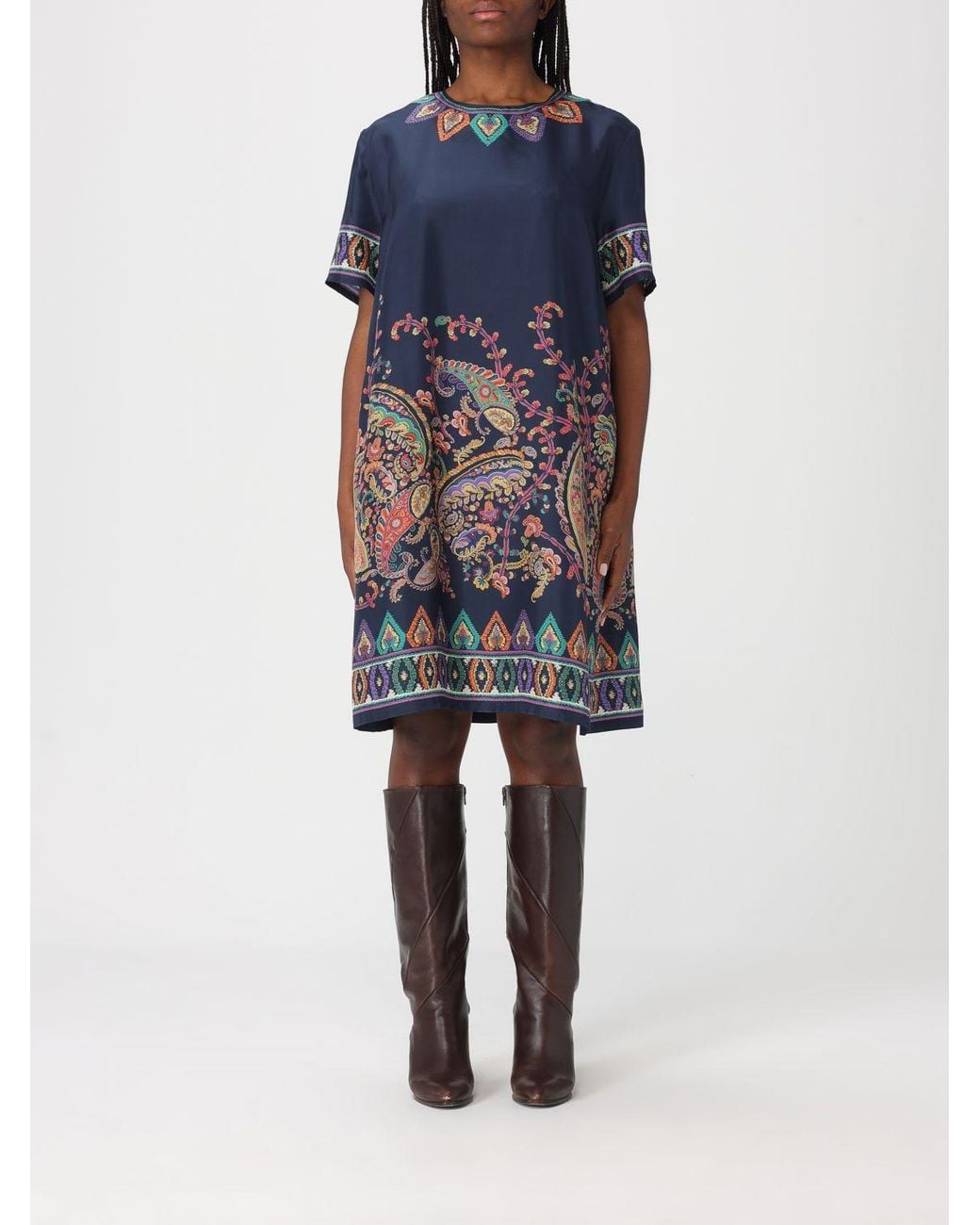 Etro Blue Silk Mini Dresses With Paisley Print