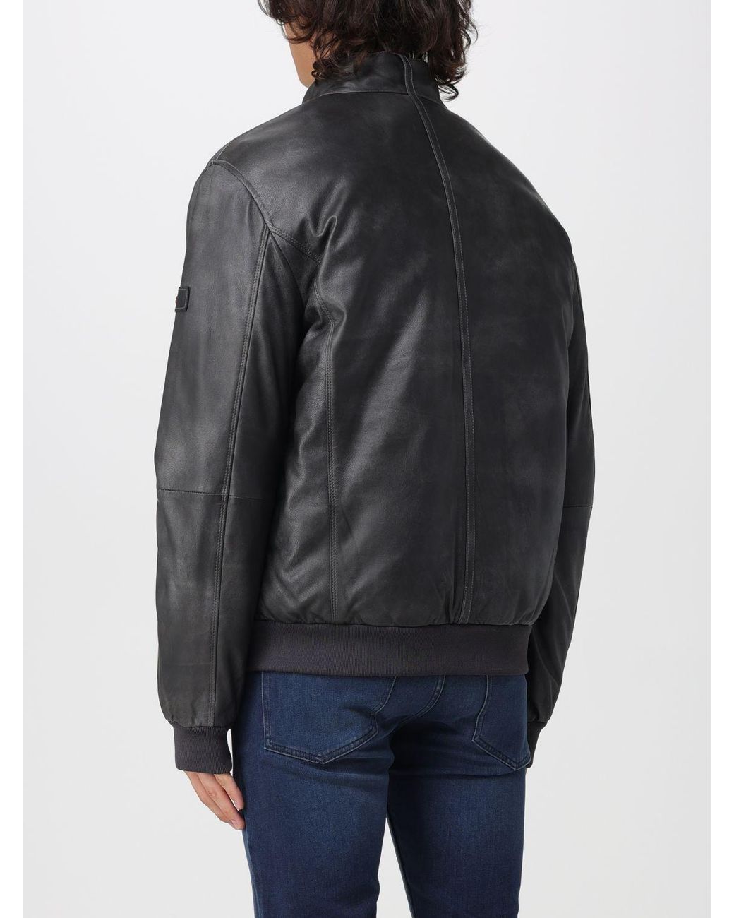 Peuterey Gray Fiona Padded Calfskin Leather Bomber Jacket With Biker Collar for men