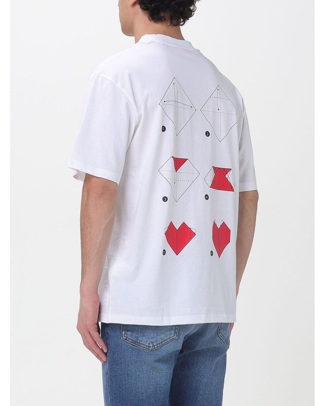 HUGO White Dalentin Cotton T-Shirt With Origami Heart Print for men