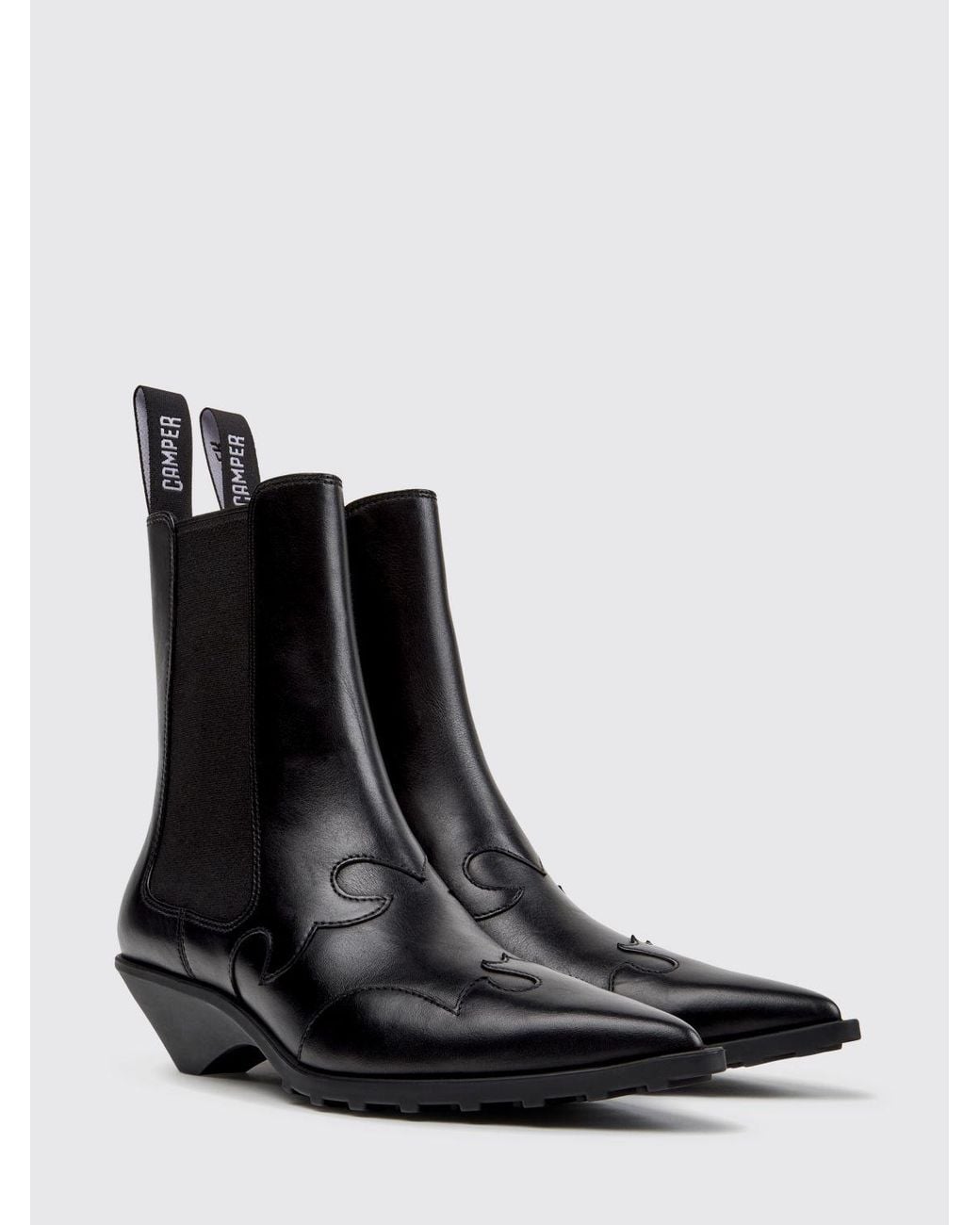Camper Black Anita Smooth Leather Chelsea Ankle Boots With Sculptural Low Heel