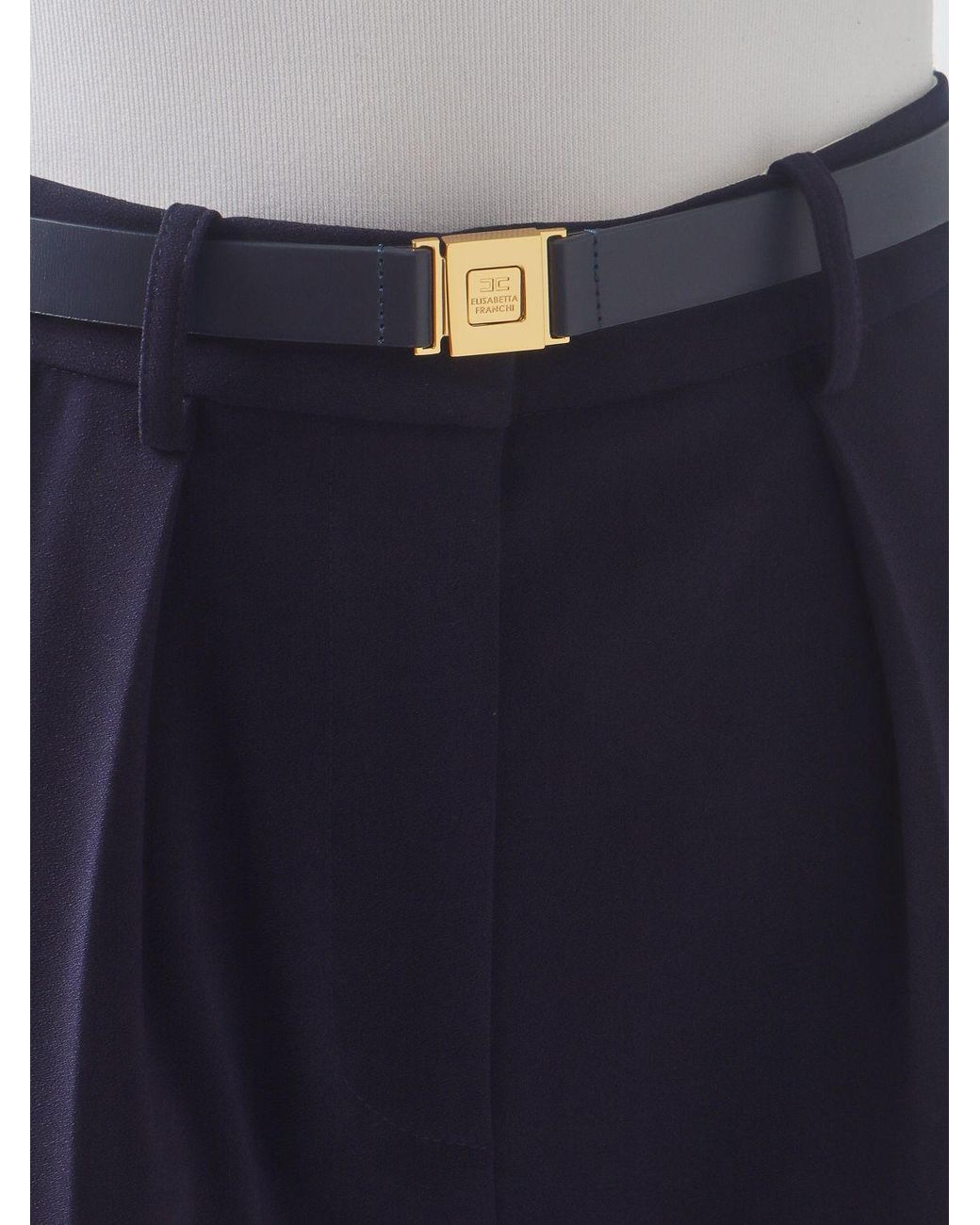 Elisabetta Franchi Blue High-Waisted Wide-Leg Crêpe Trousers With Logo Belt
