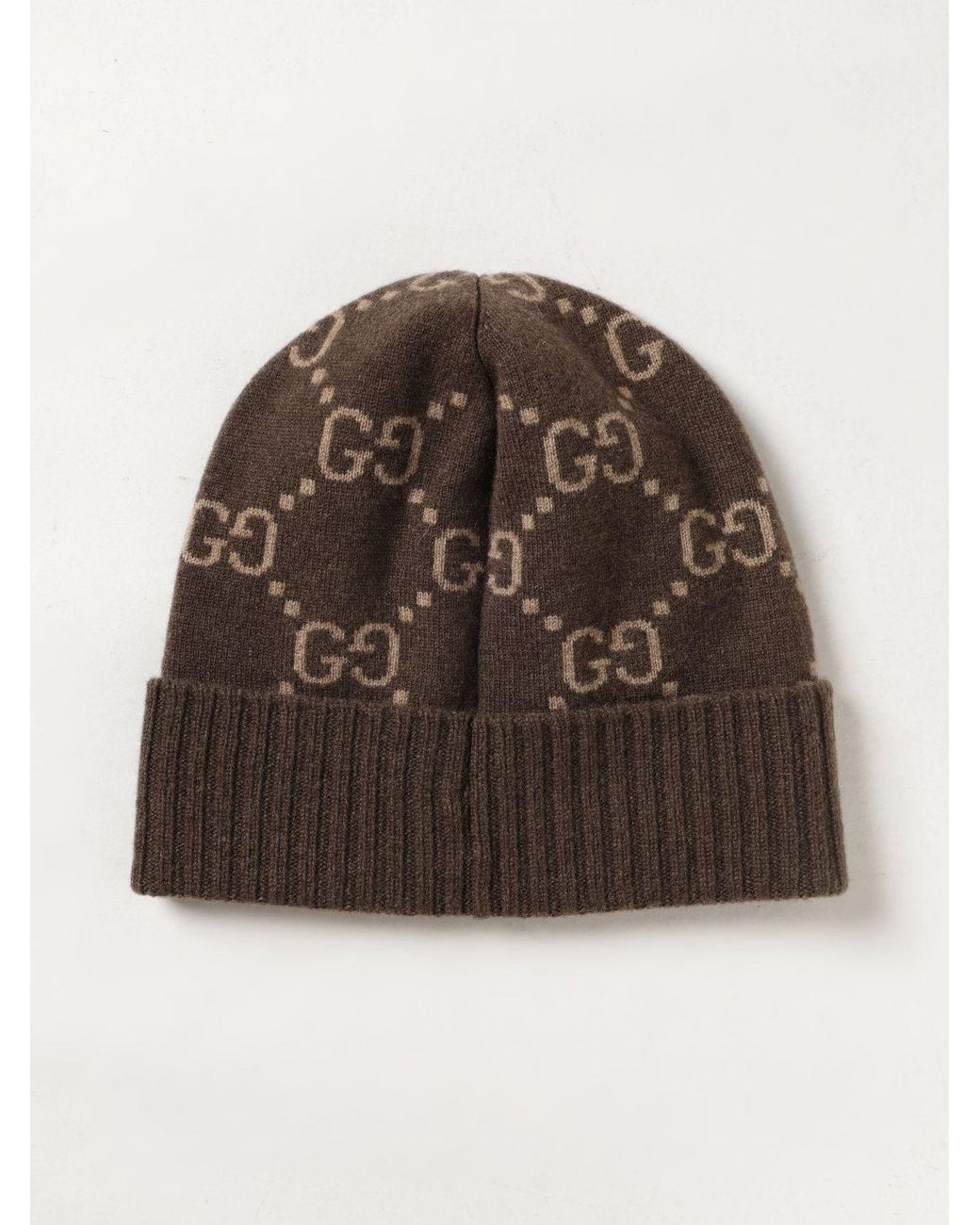 Gucci Brown Jacquard Gg-Monogram Cashmere Beanie With Ribbed Trim for men
