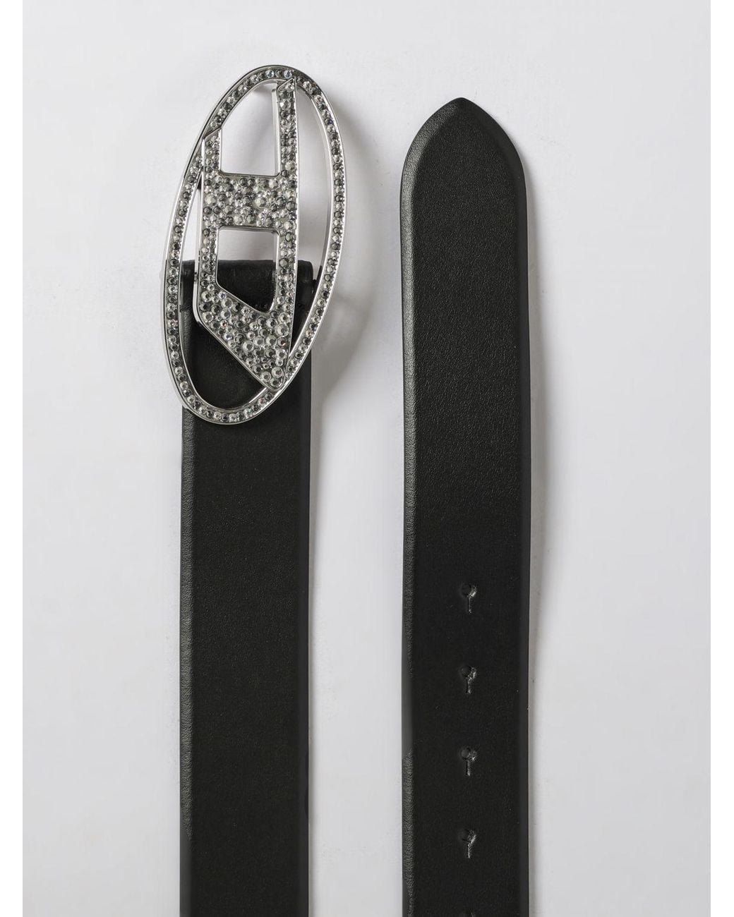 DIESEL Gray B-1Dr Leather Belt With Rhinestones