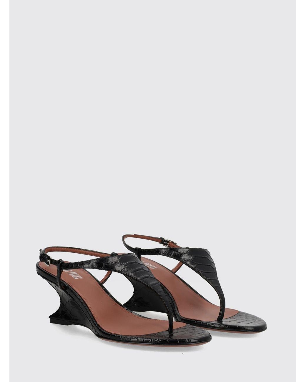 Paris Texas Black Nina Python-Effect Leather Wedge Sandals With Ankle Strap