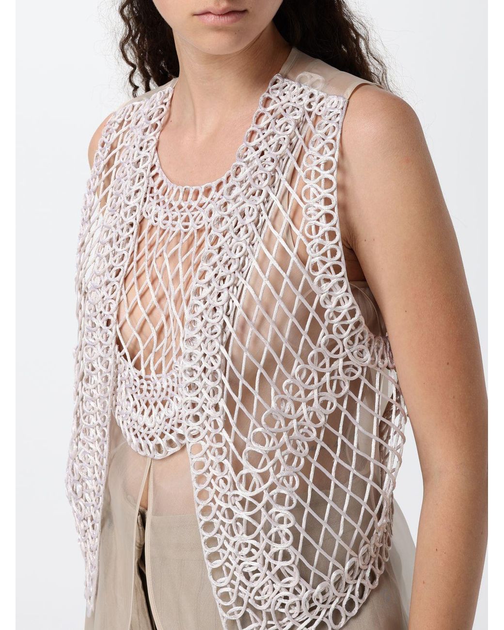 Emporio Armani Multicolor Crochet Tailored Vest With Square Neckline And Asymmetrical Hem