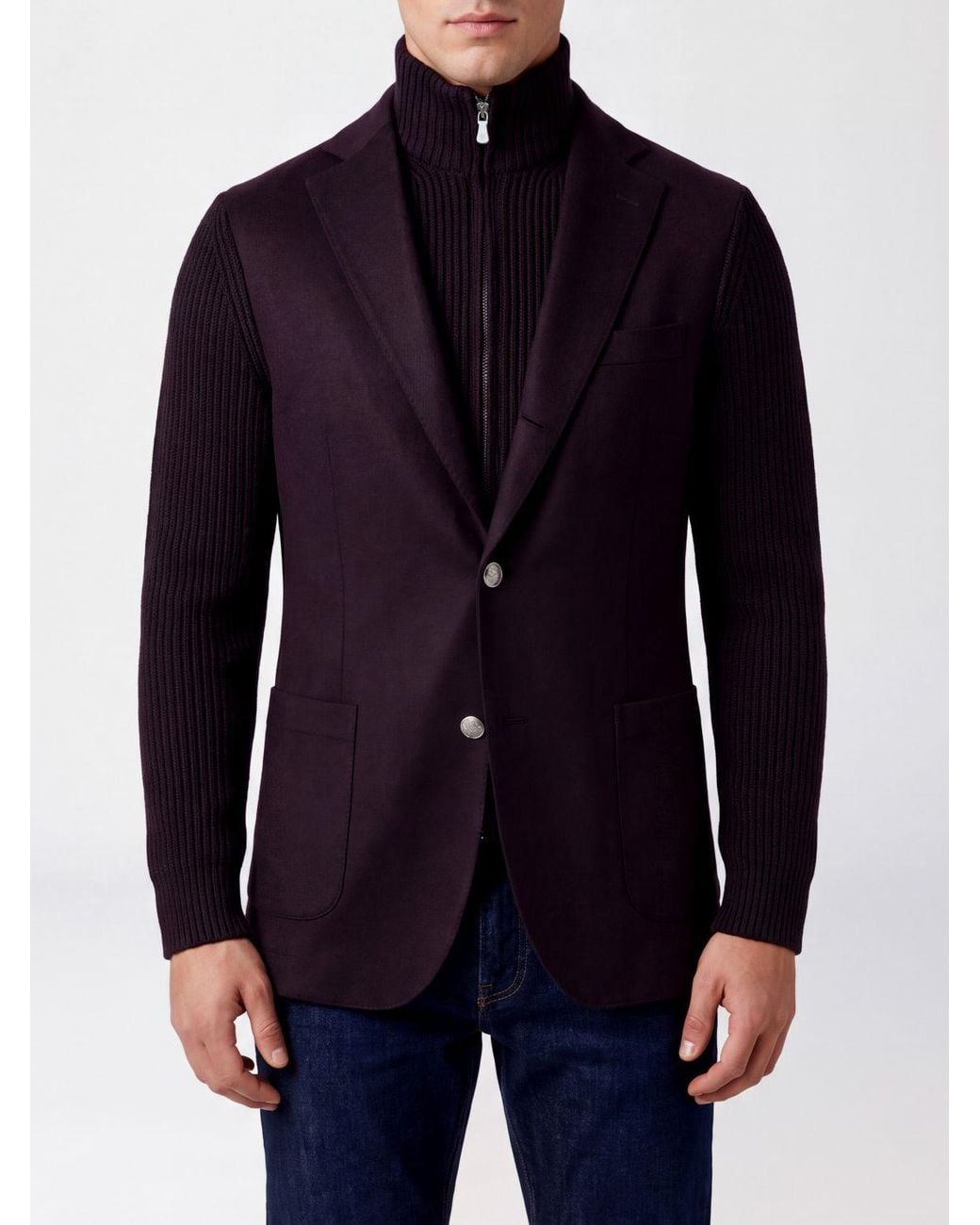 Eleventy Blue Single-Breasted Knit Wool Blazer With Notch Lapels for men