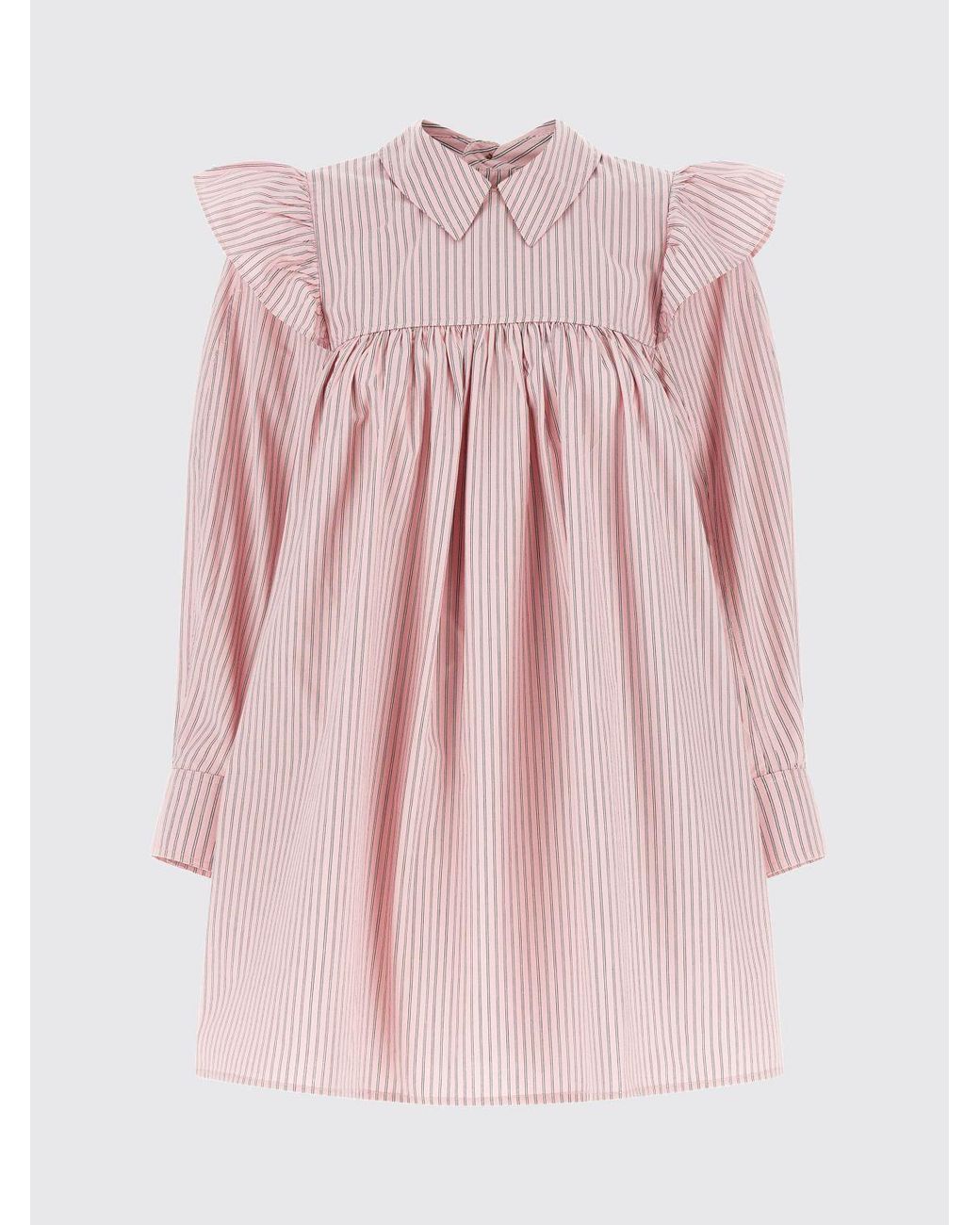 Ganni Pink Striped Organic Cotton Chemisier Dress