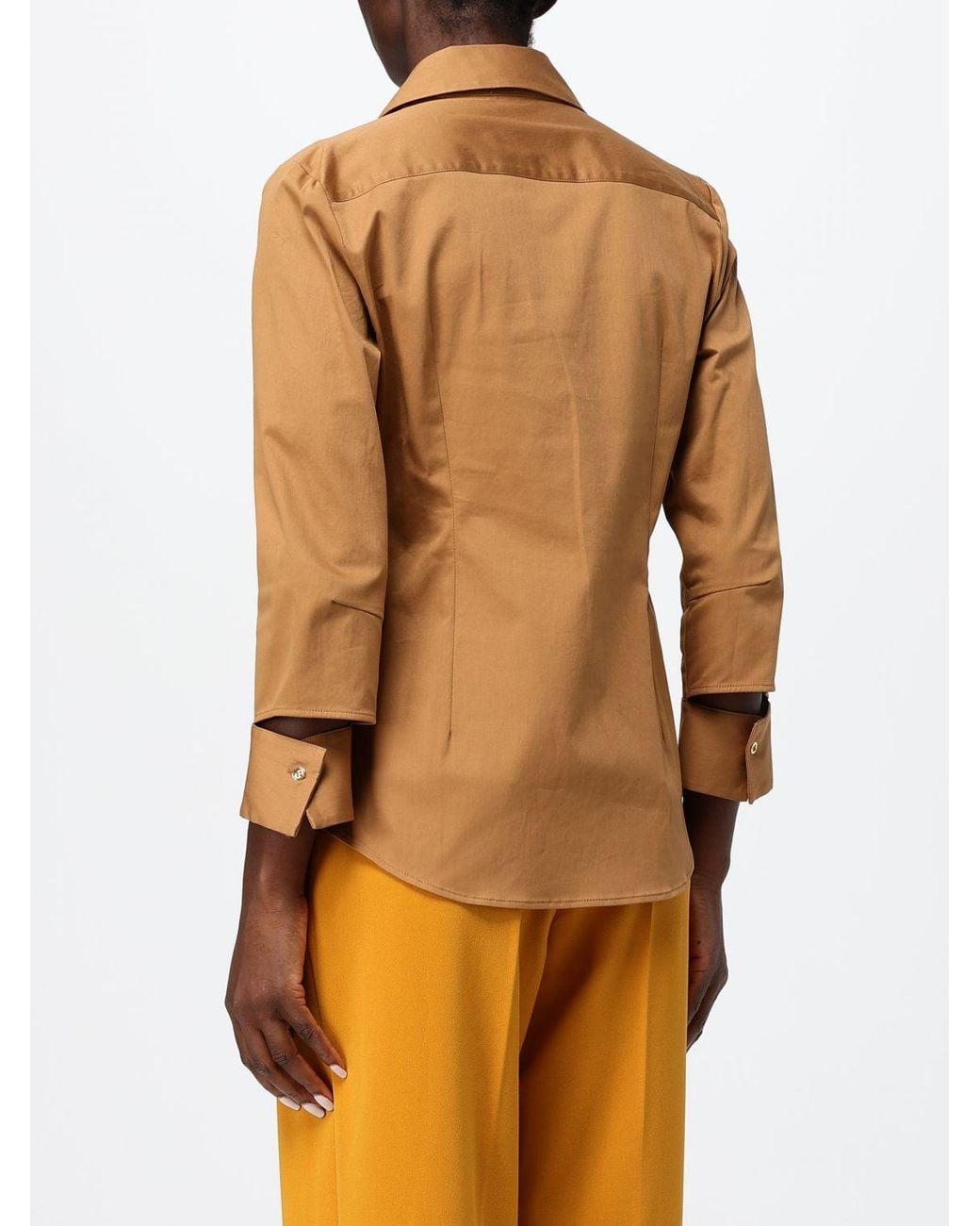 Elisabetta Franchi Natural Slim Fit Stretch Cotton Shirt With Deep V-Neck