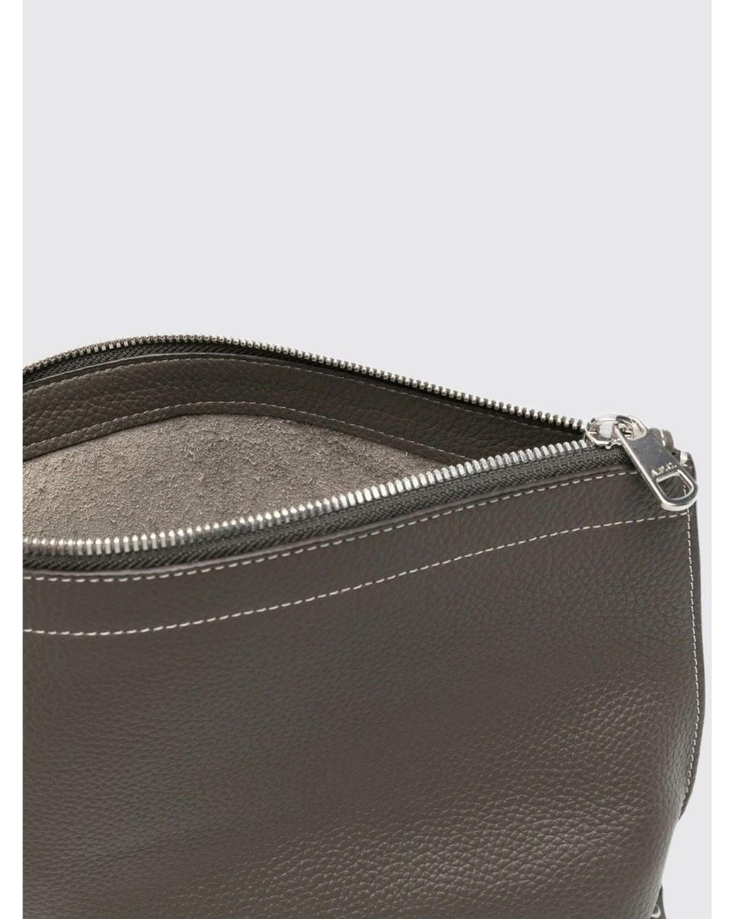 A.P.C. Gray Hammered Calfskin Clutch With Laminated Logo