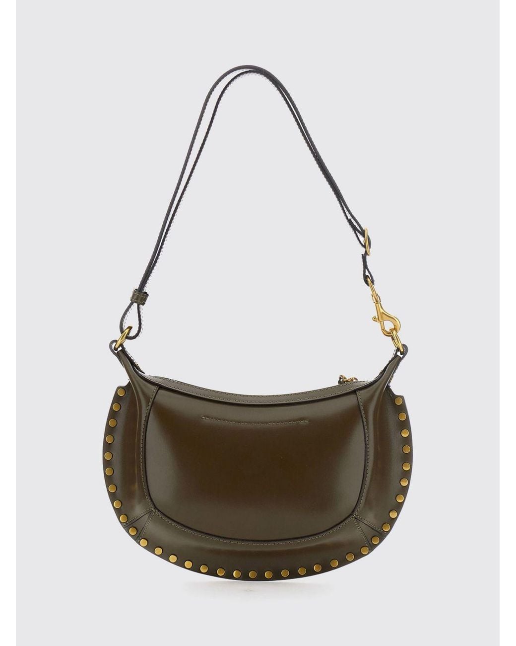Isabel Marant Metallic Oskan Moon Studded Half-Moon Leather Shoulder Bag