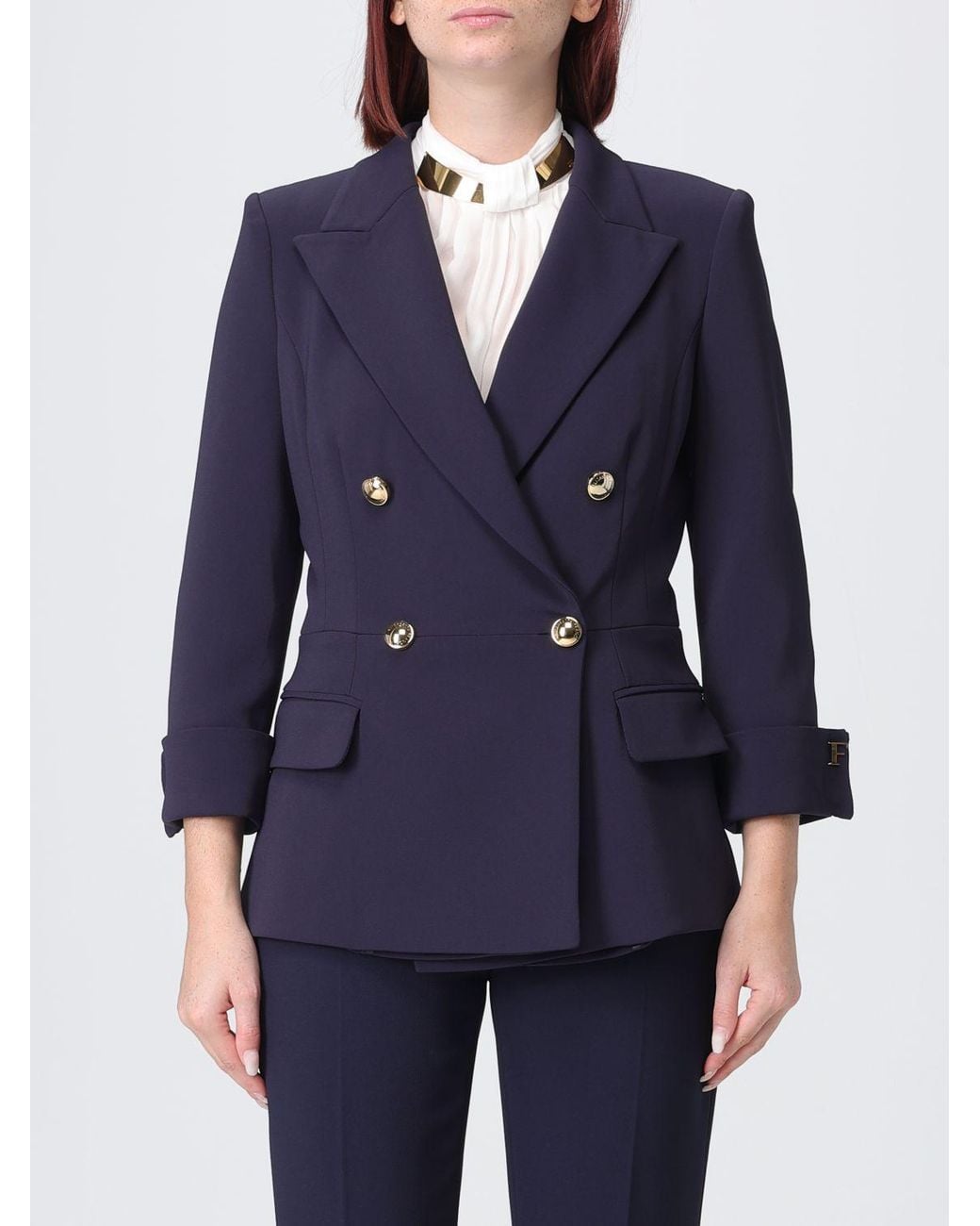 Elisabetta Franchi Blue Slim Fit Double-Breasted Crêpe Blazer With Peak Lapels