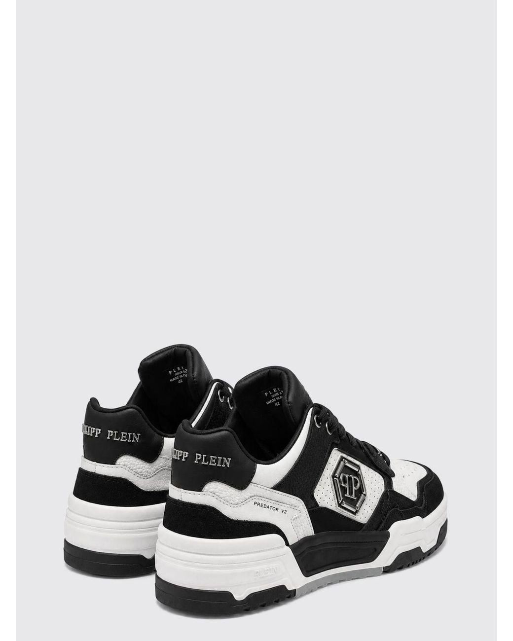 Philipp Plein White Predator V2 Low-Top Leather Trainers With Hexagon Logo for men