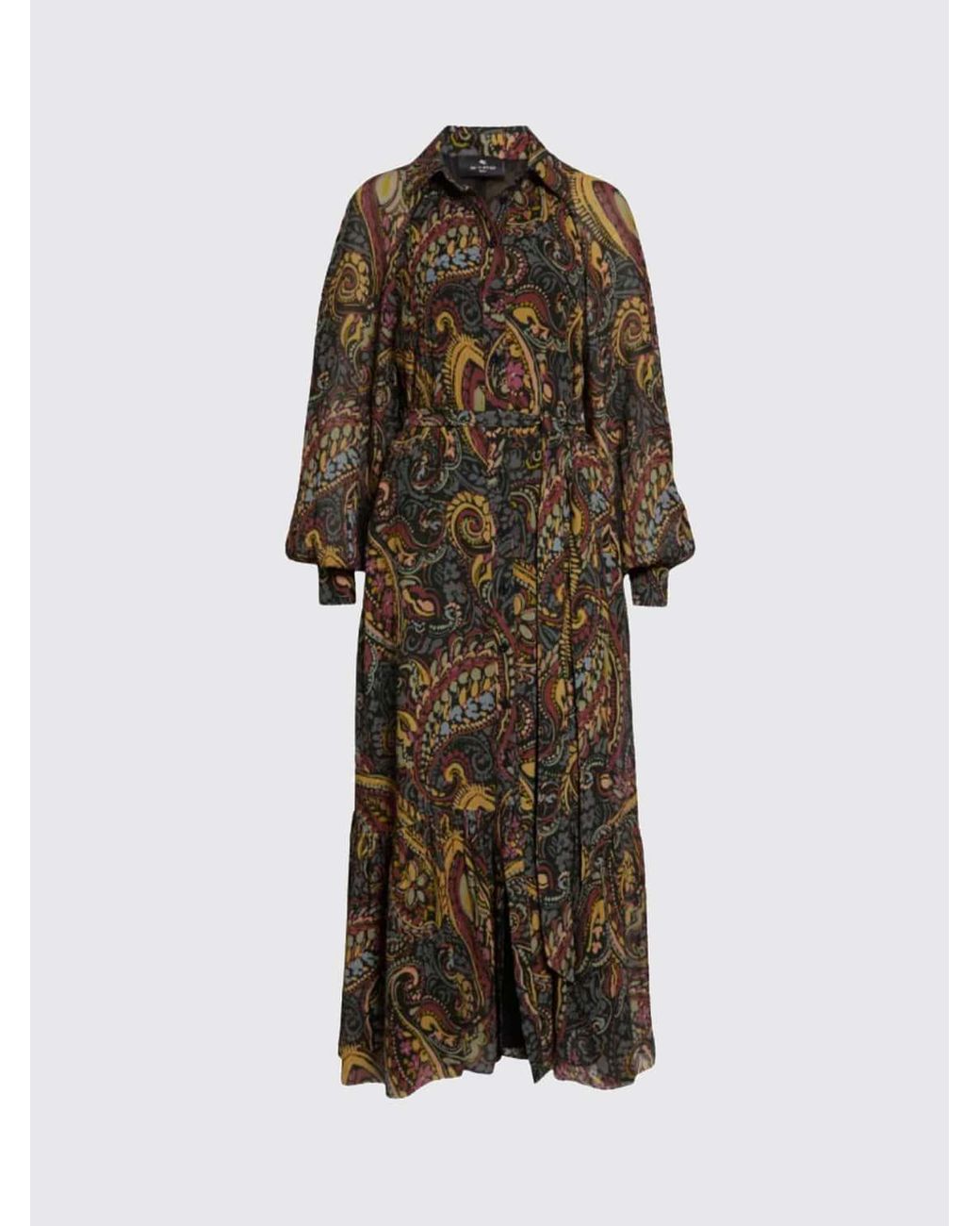 Etro Multicolor Paisley Print Silk Midi Chemisier Dress With Waist Belt