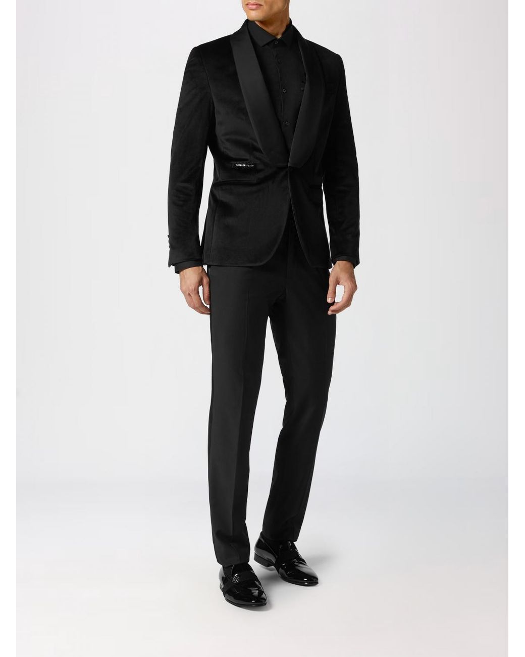 Philipp Plein Black Velvet Smoking Blazer With Satin Shawl Collar for men