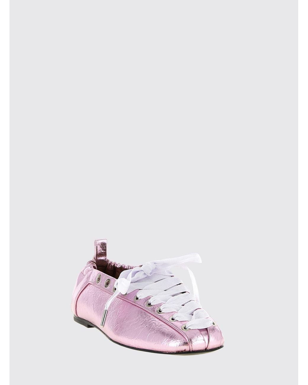 Ganni Pink Sporty Laminated Faux Leather Ballerina Flats