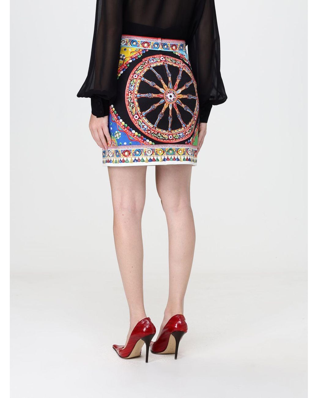 Dolce & Gabbana Black Dolce &Amp Gabbana Carretto Siciliano Print Silk Midi Pencil Skirt
