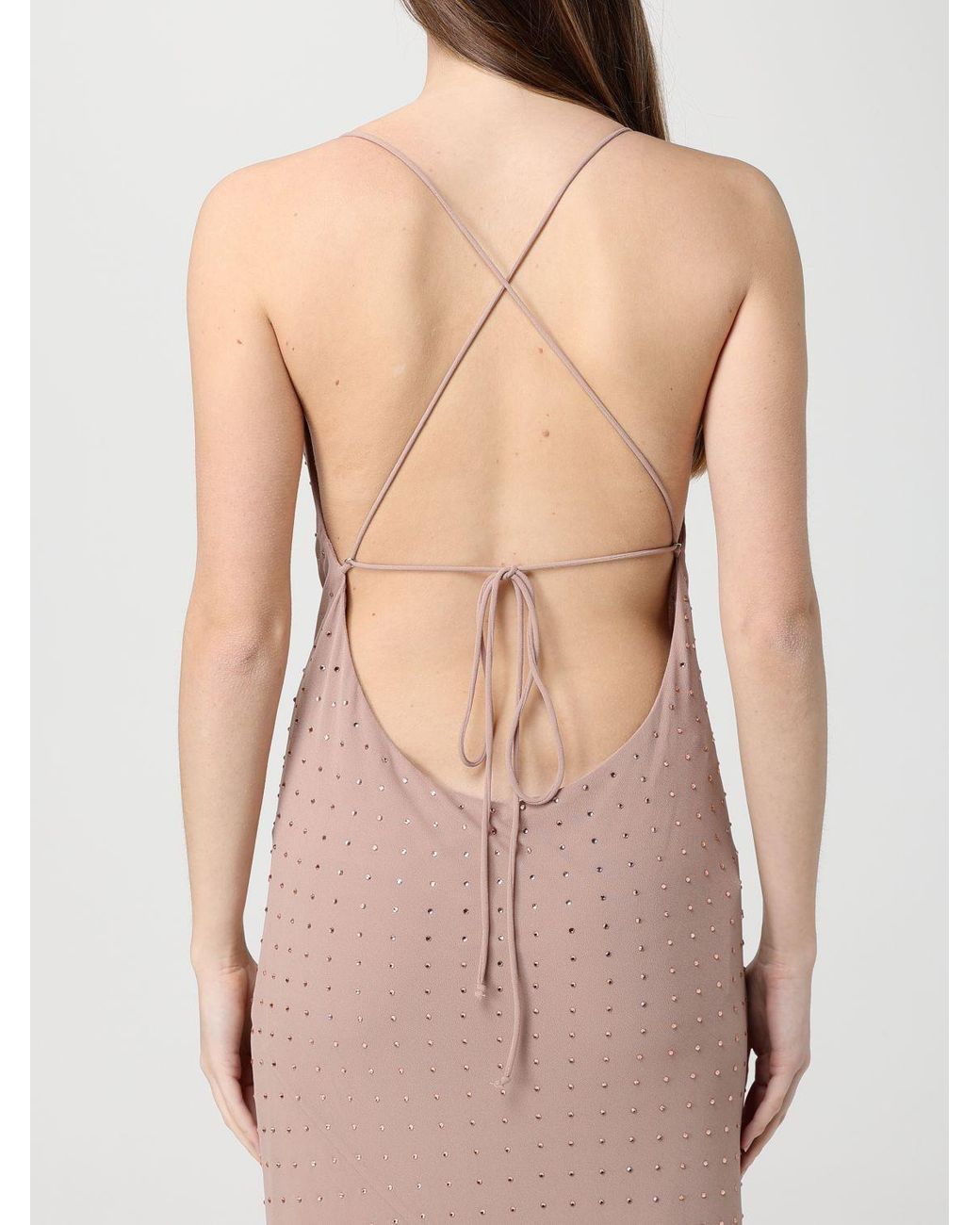 Pinko Pink Farro Crepe De Chine Dress With Rhinestones