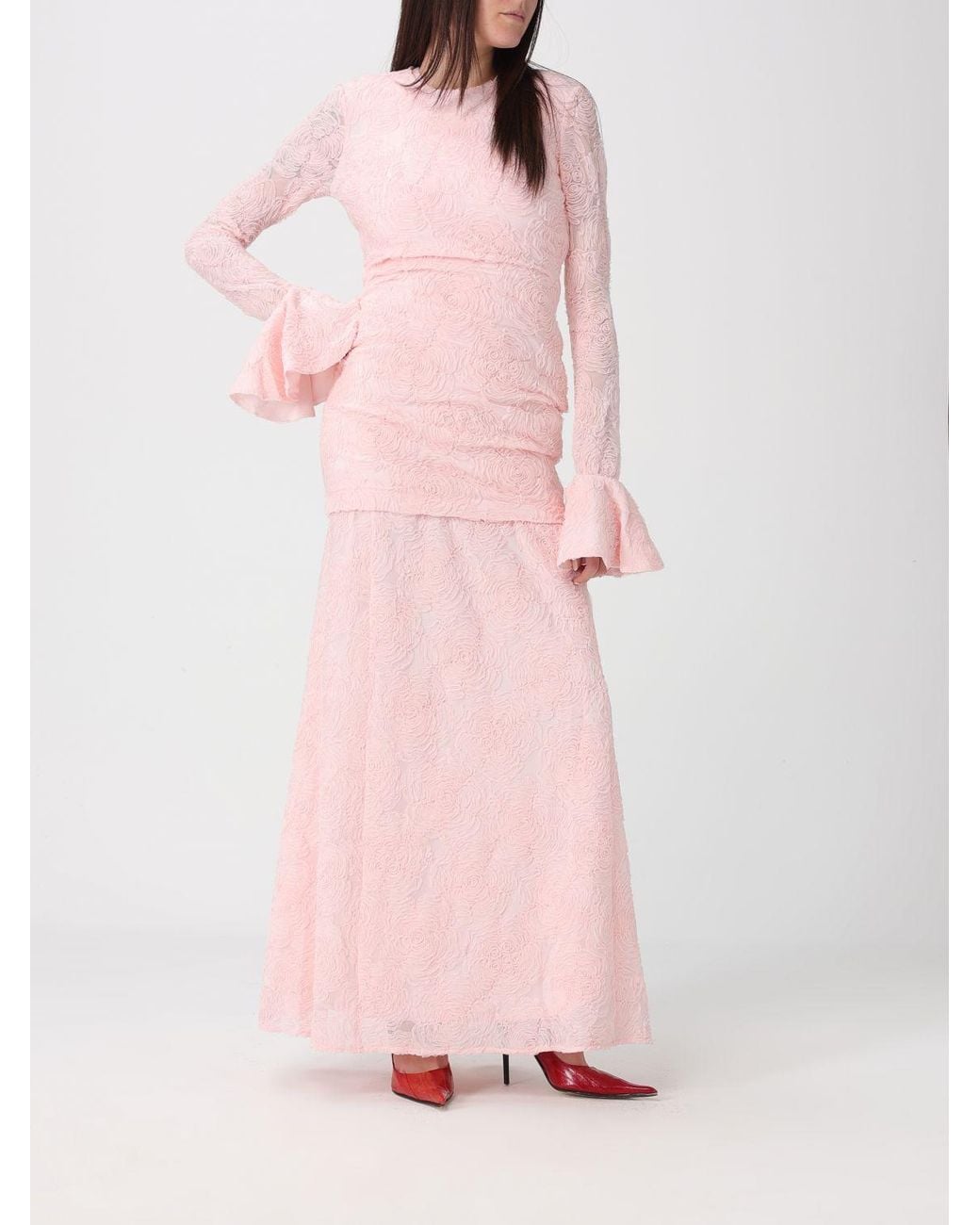 ROTATE BIRGER CHRISTENSEN Pink Jacquard Mesh Mini Dress