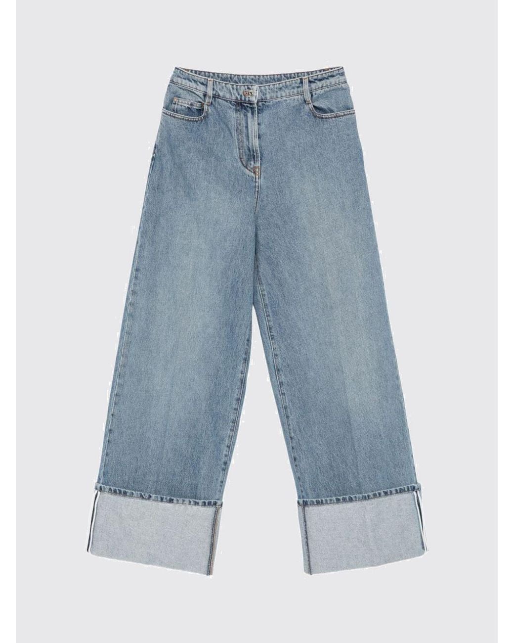 N°21 Blue High-Waisted Wide Leg Cotton Denim Jeans With Cuffs By