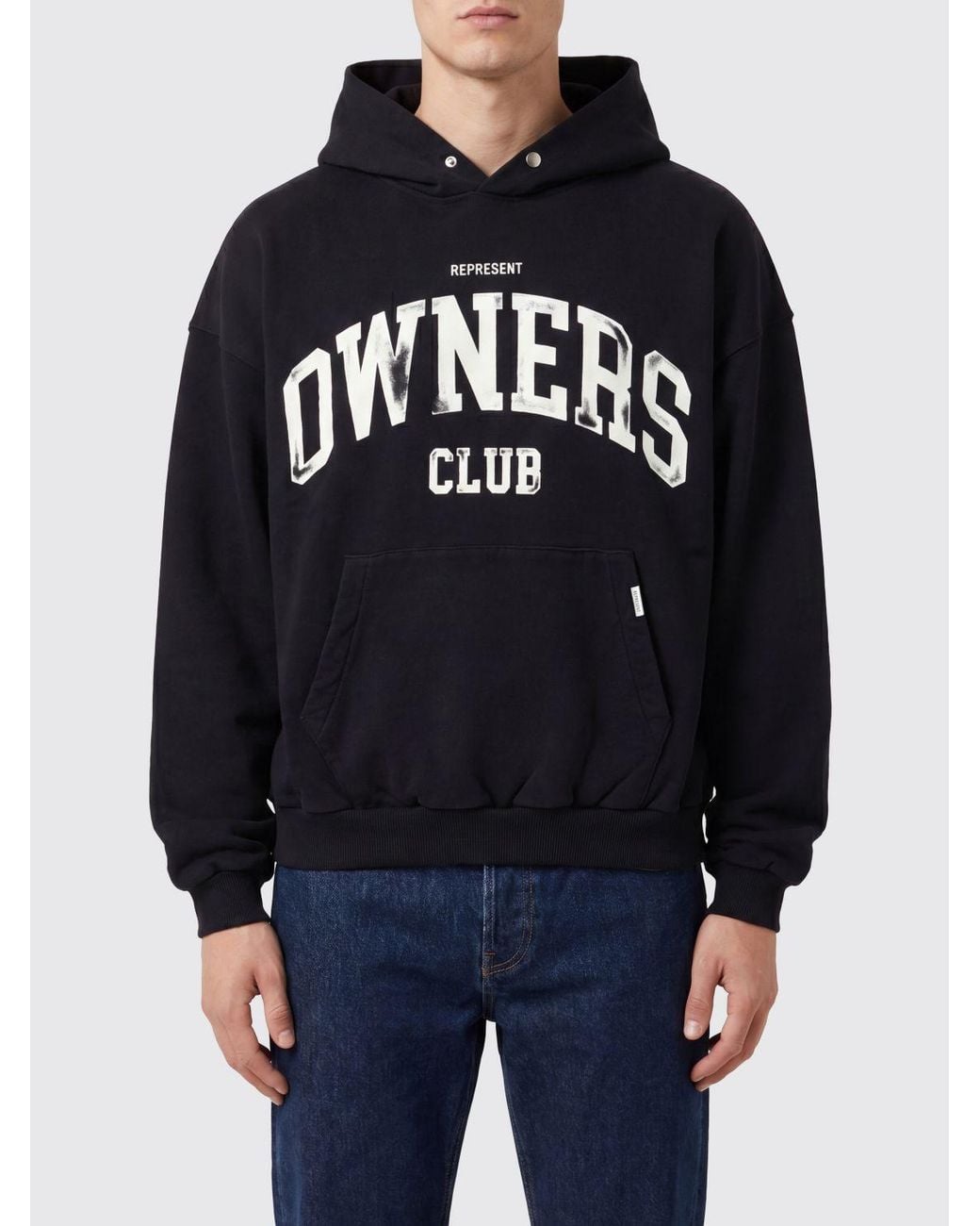 Represent Blue Cotton Hoodie With Kangaroo Pocket And Logo Print for men