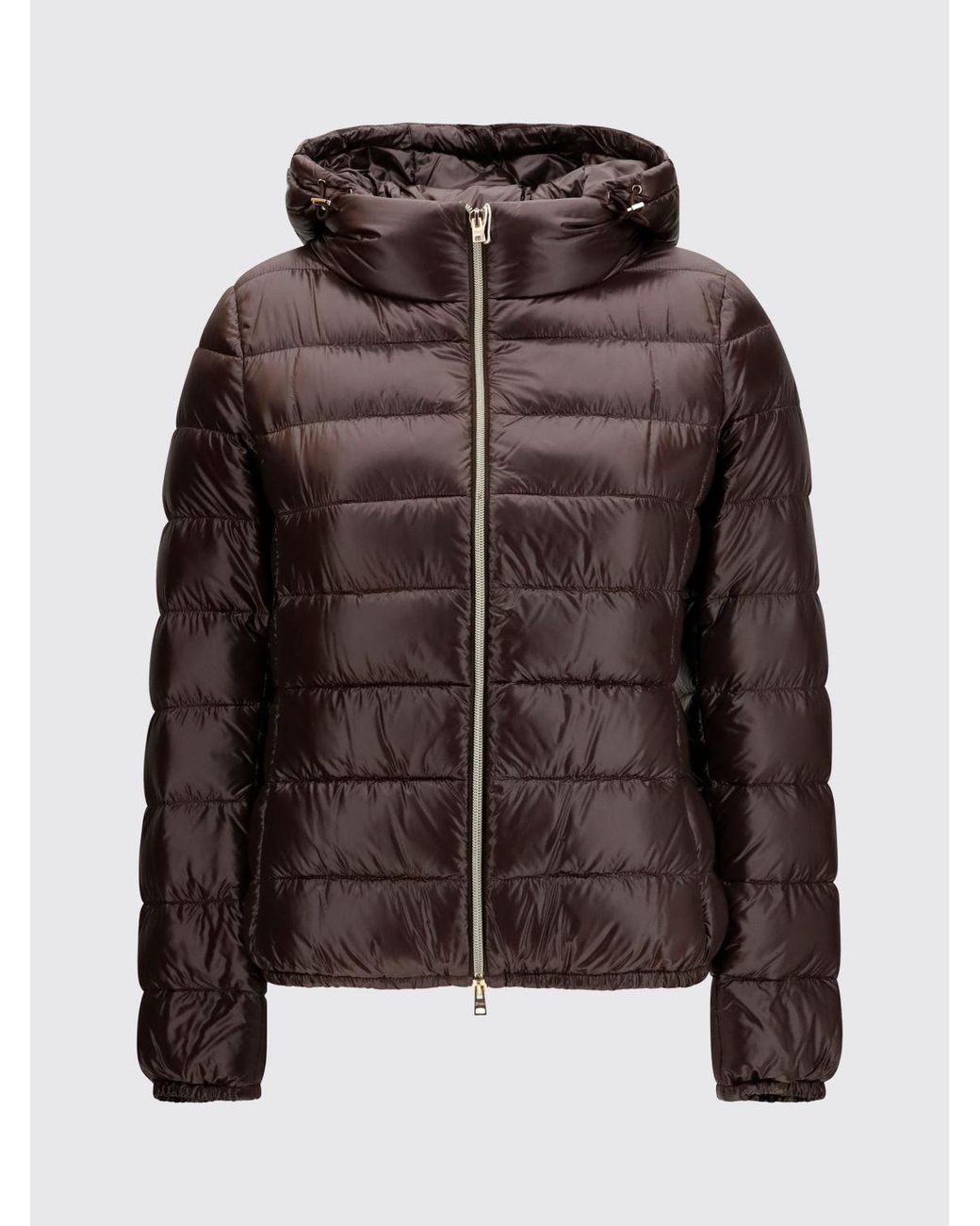 Herno Brown Slim Fit Waterproof Nylon Down Jacket With Hood And Metal Zip