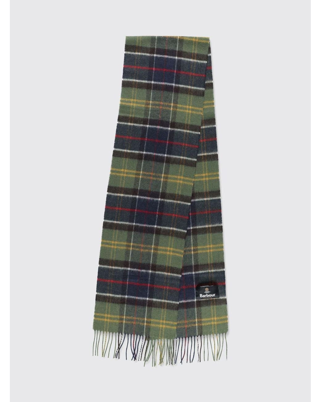 Barbour Green Tartan Pattern Wool And Cashmere Blend Scarf With Fringed Hem for men
