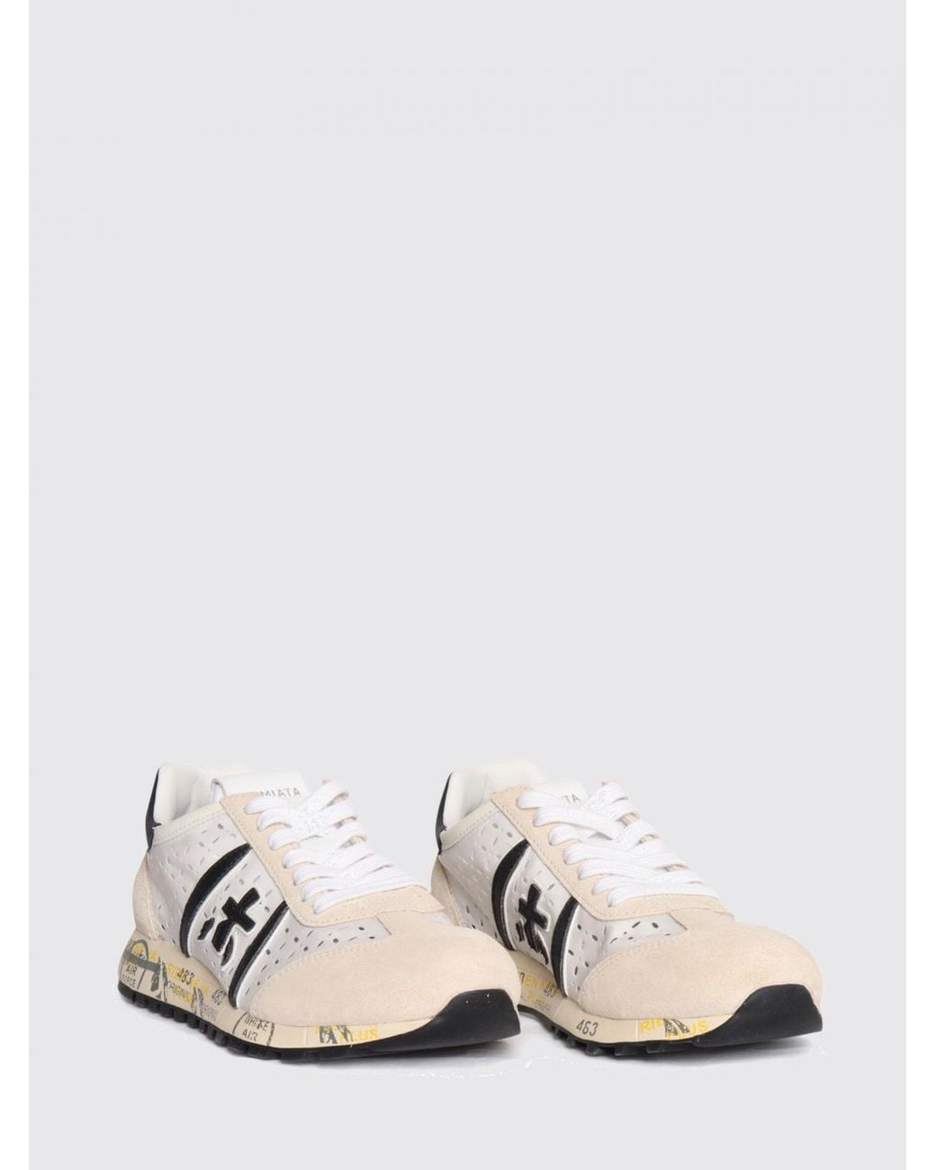 Premiata White Lucy Suede And Perforated Fabric Sneakers