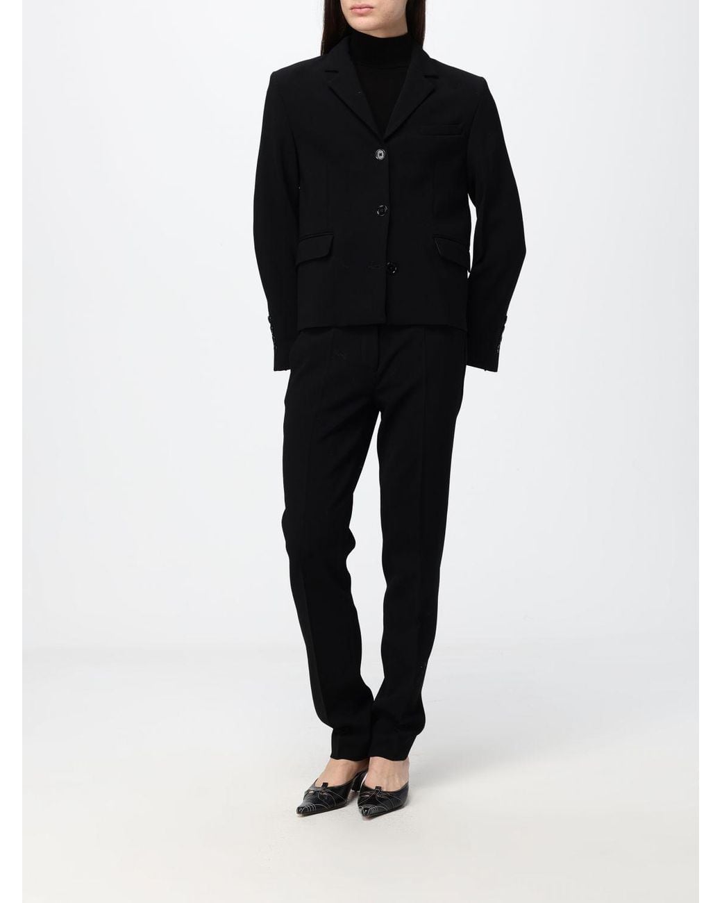 Totême Black Single-Breasted Short Wool Blazer With Peak Lapels