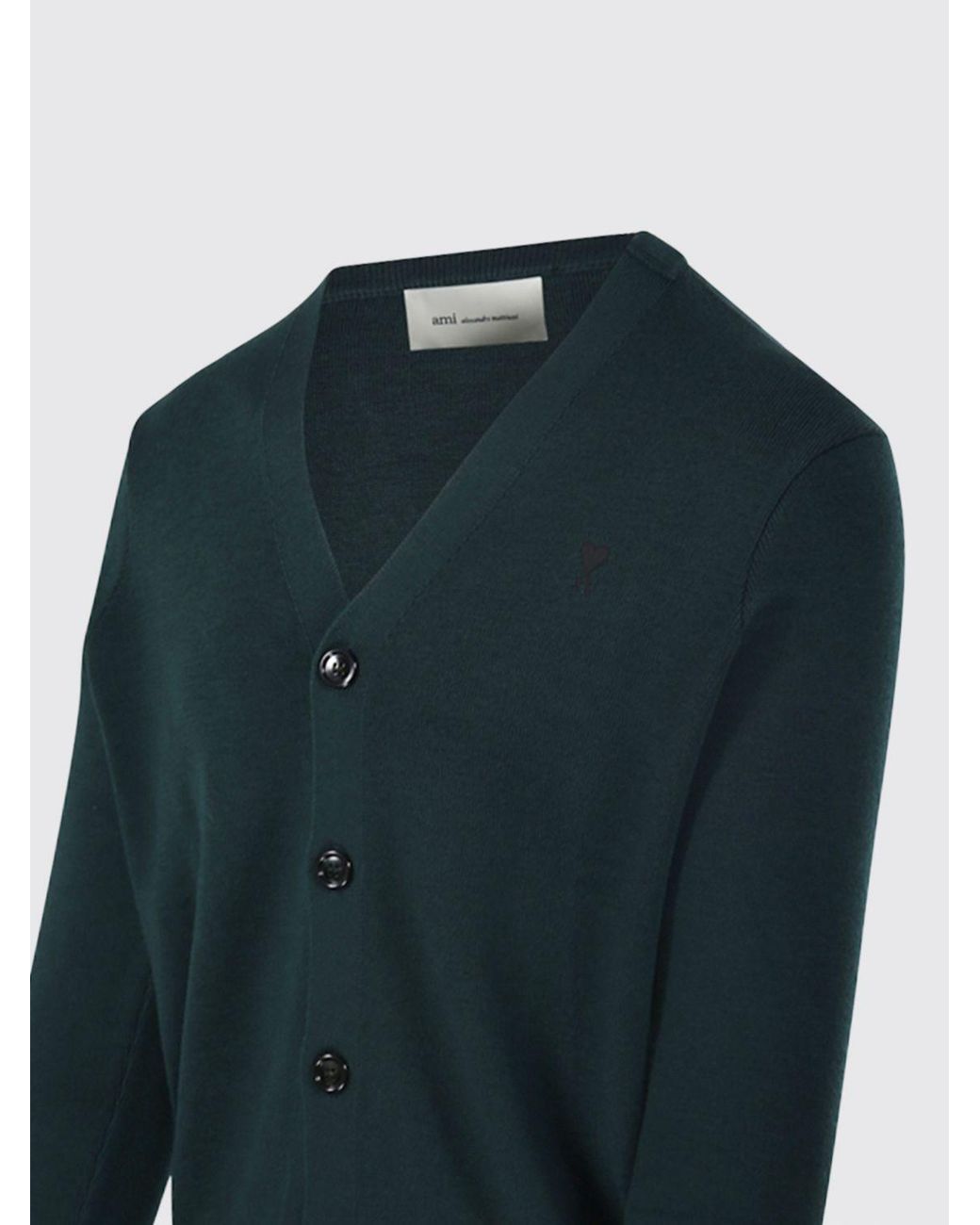 AMI Blue V-Neck Wool Cardigan With Contrast Embroidered Logo for men