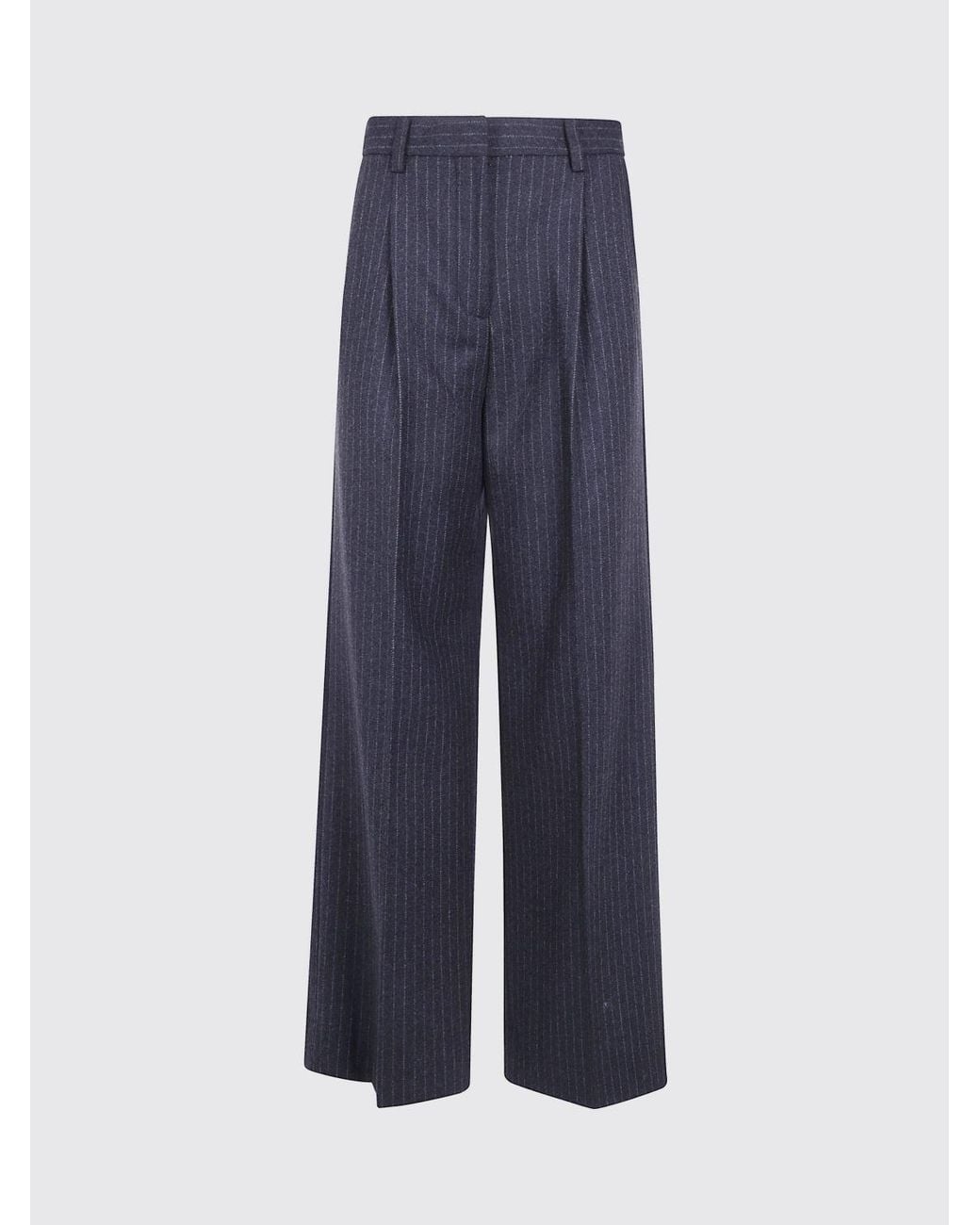 Filippa K Blue Pinstripe Wide Leg Trousers With High Waist And Pleats