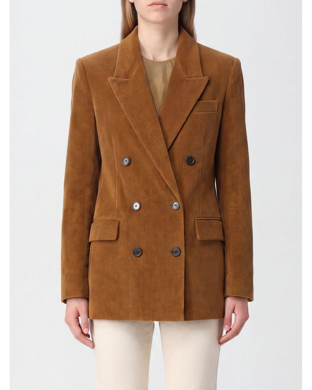 Isabel Marant Brown Double-Breasted Velvet Blazer With Peak Lapels