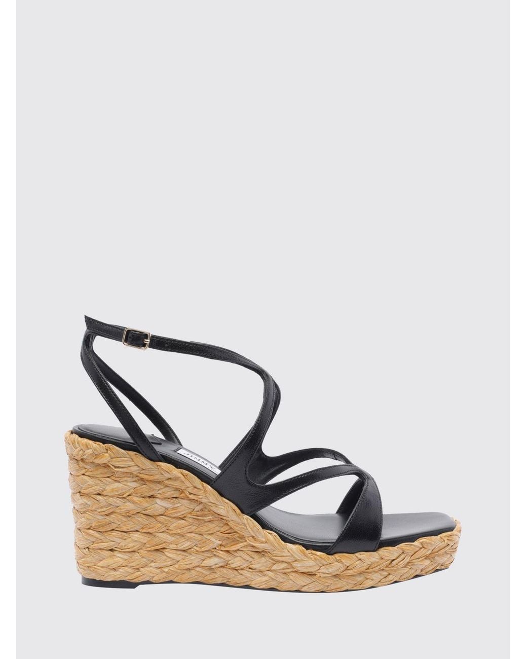 Jimmy Choo Black Ayla Square-Toe Leather Wedge Sandals