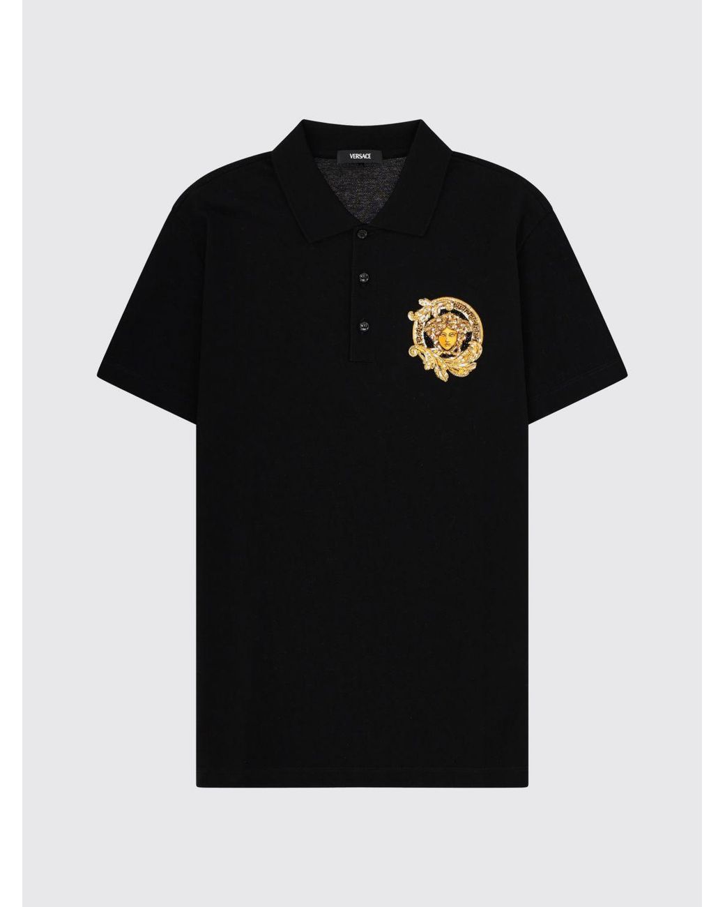 Versace Black Short-Sleeved Cotton Polo Shirt With Contrast Medusa Logo for men