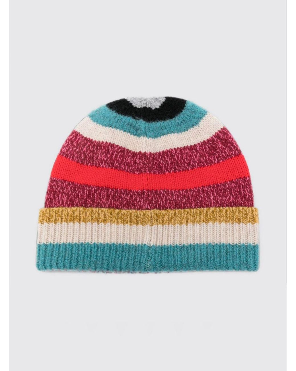 Paul Smith Red Multicolour Striped Beanie