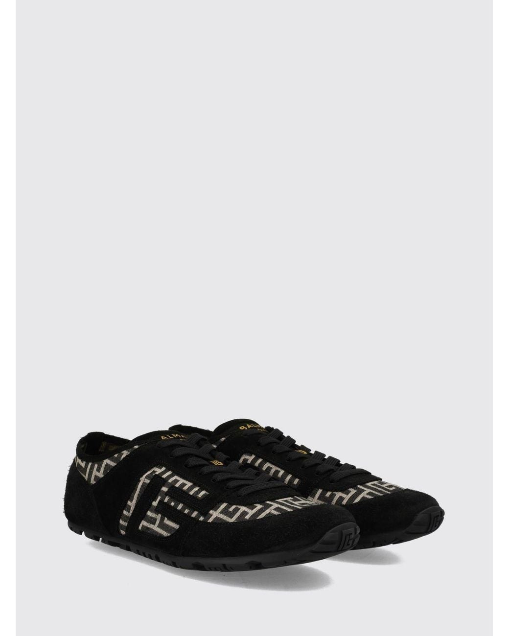 Balmain White Pb Monogram Leather And Suede Low-Top Sneakers for men