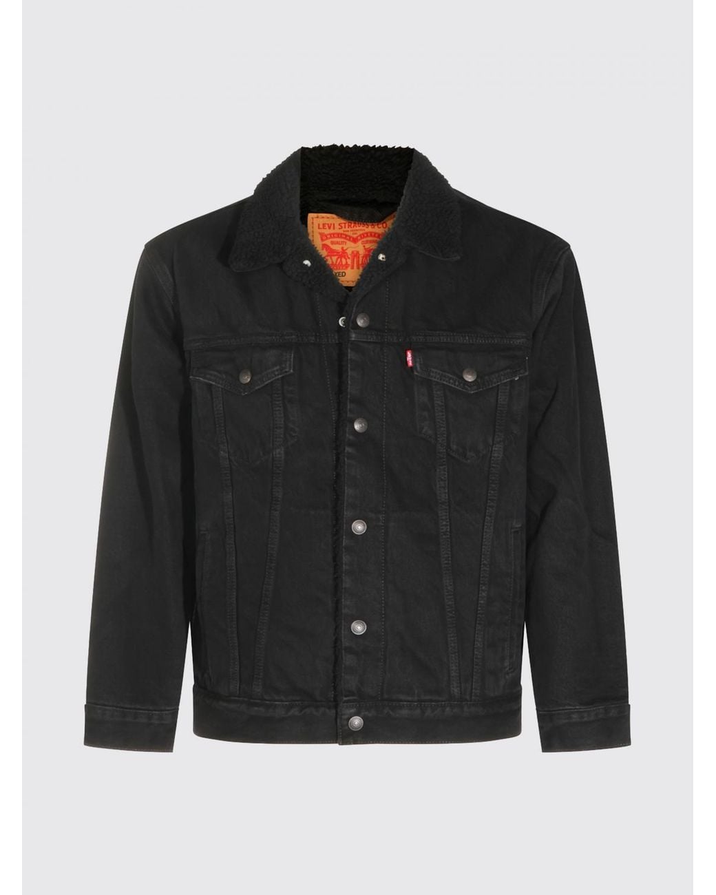 Levi's Blue Denim Shirt Jacket With Fur Collar And Patch Pockets for men
