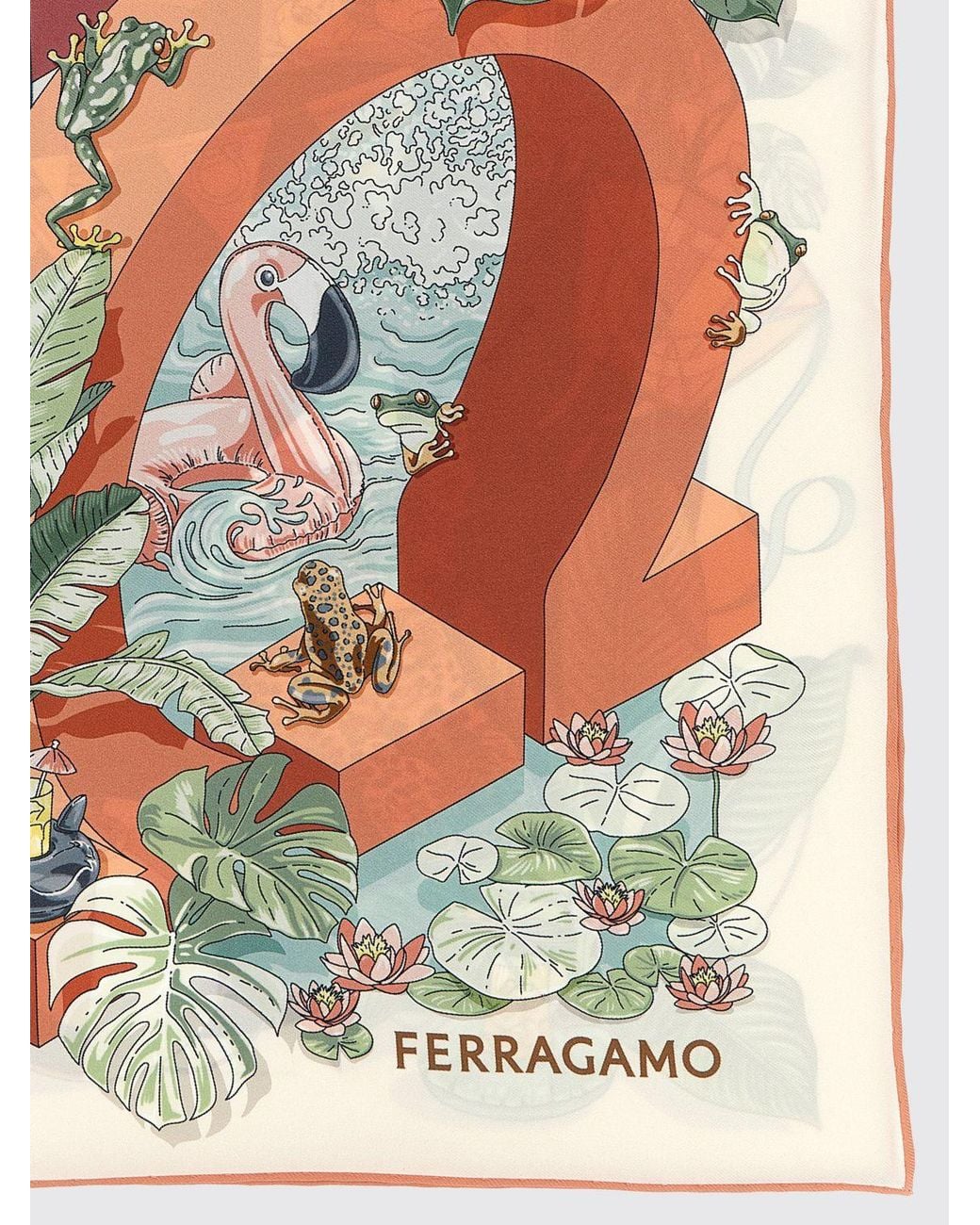 Ferragamo White Graphic Print Square Pure Silk Foulard