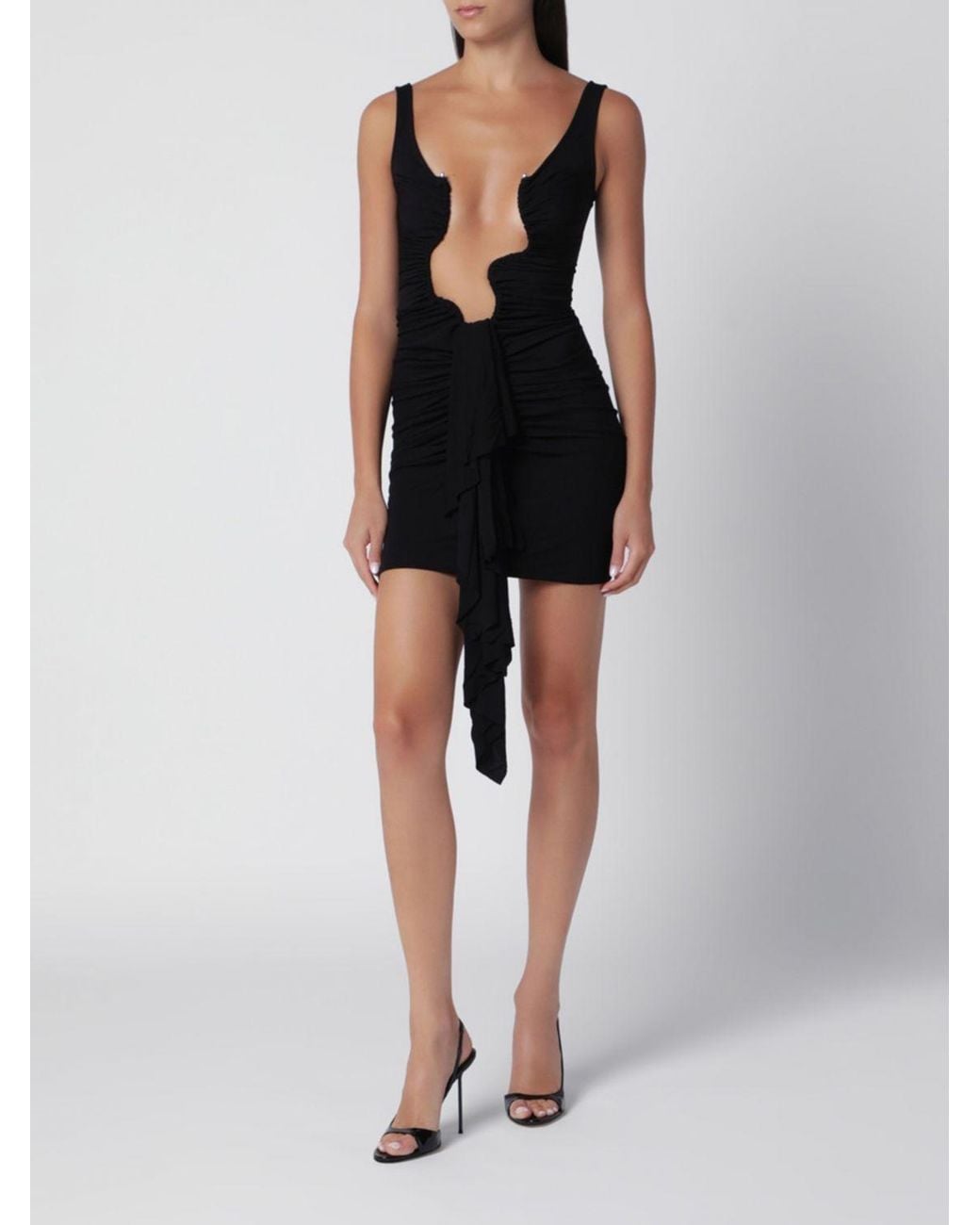 Christopher Esber Black Asymmetrical Viscose Sheath Mini Dress
