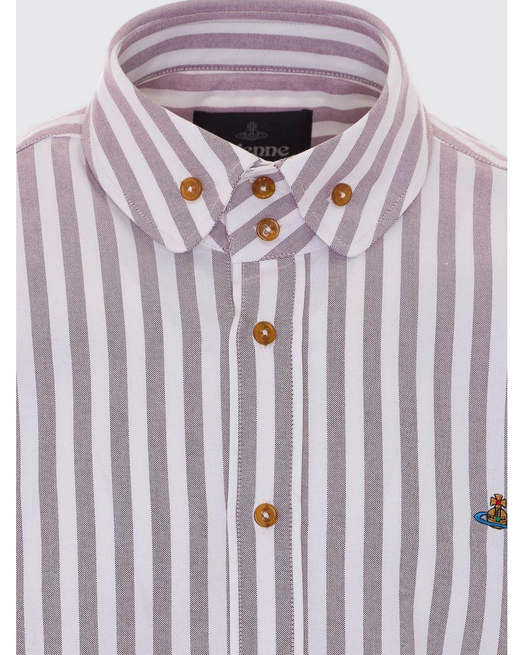 Vivienne Westwood Gray Slim Fit Striped Cotton Shirt With Embroidered Orb Logo for men