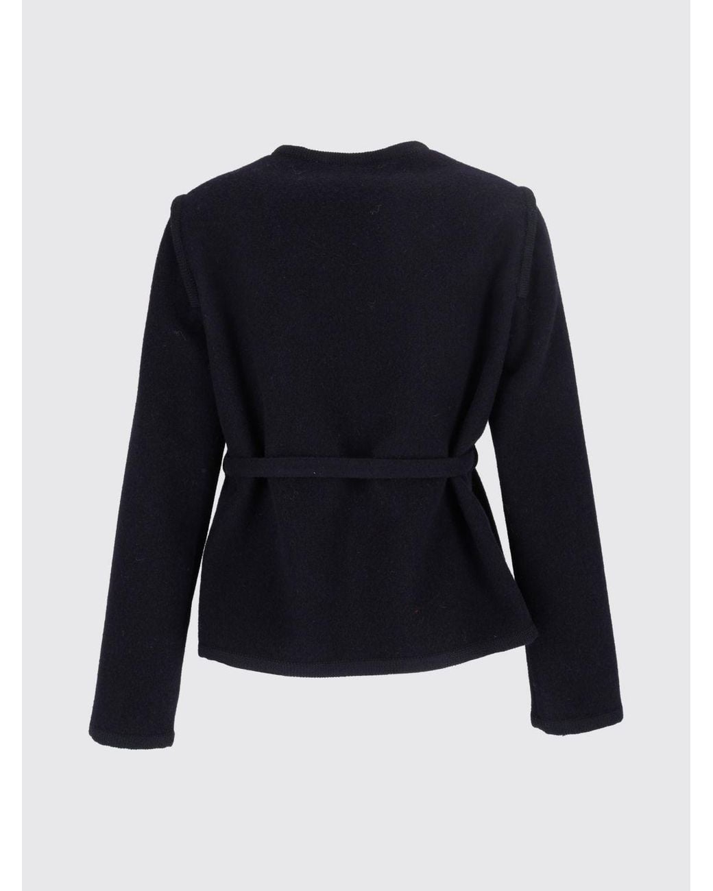Aspesi Blue Virgin Wool Blazer With Crew Neck And Waist Tie