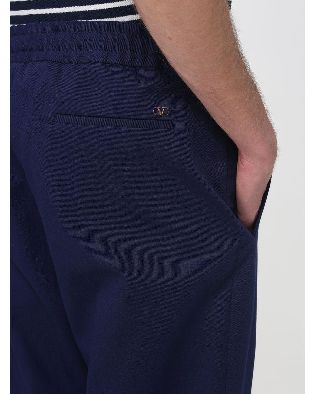 Valentino Blue Gabardine Drawstring Trousers for men