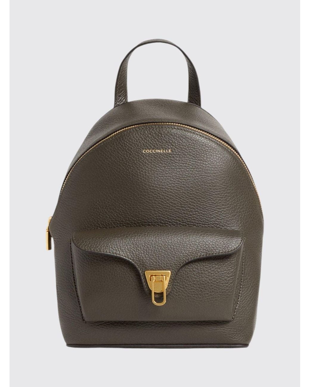 Coccinelle Gray Beat Generation Small Leather Backpack With Front Pocket