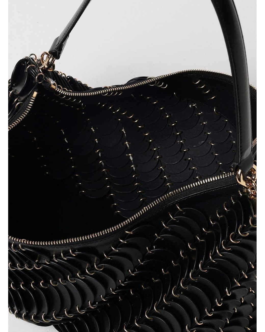 Rabanne Black Embroidered Leather Bag With Metal Links