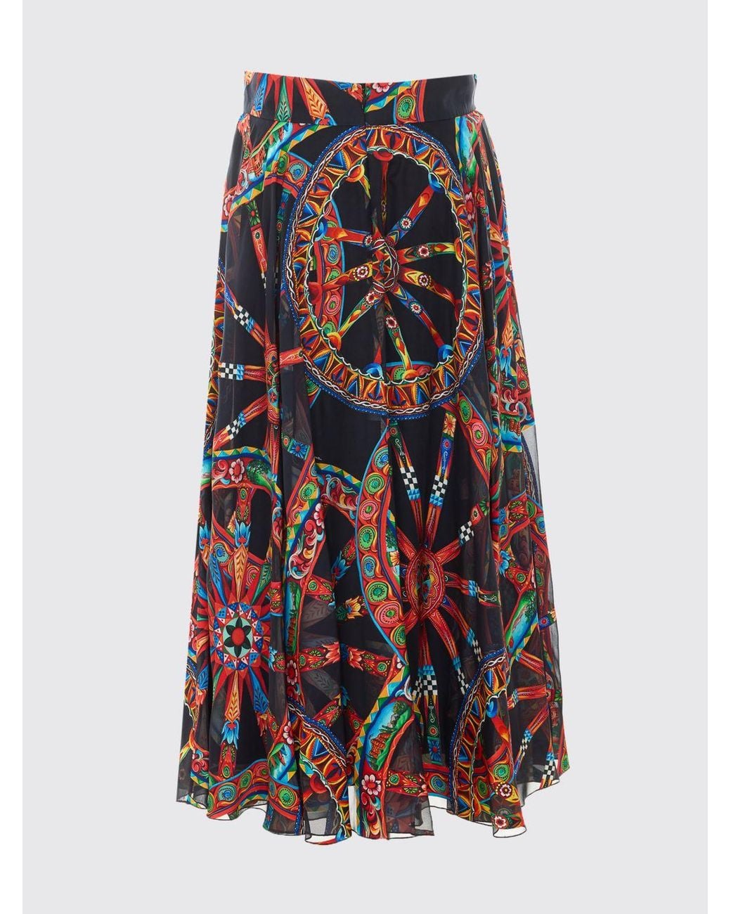 Dolce &Amp Gabbana Jupe Midi Évasée En Mélange De Soie À Imprimé Carretto Siciliano Dolce & Gabbana en coloris Multicolor