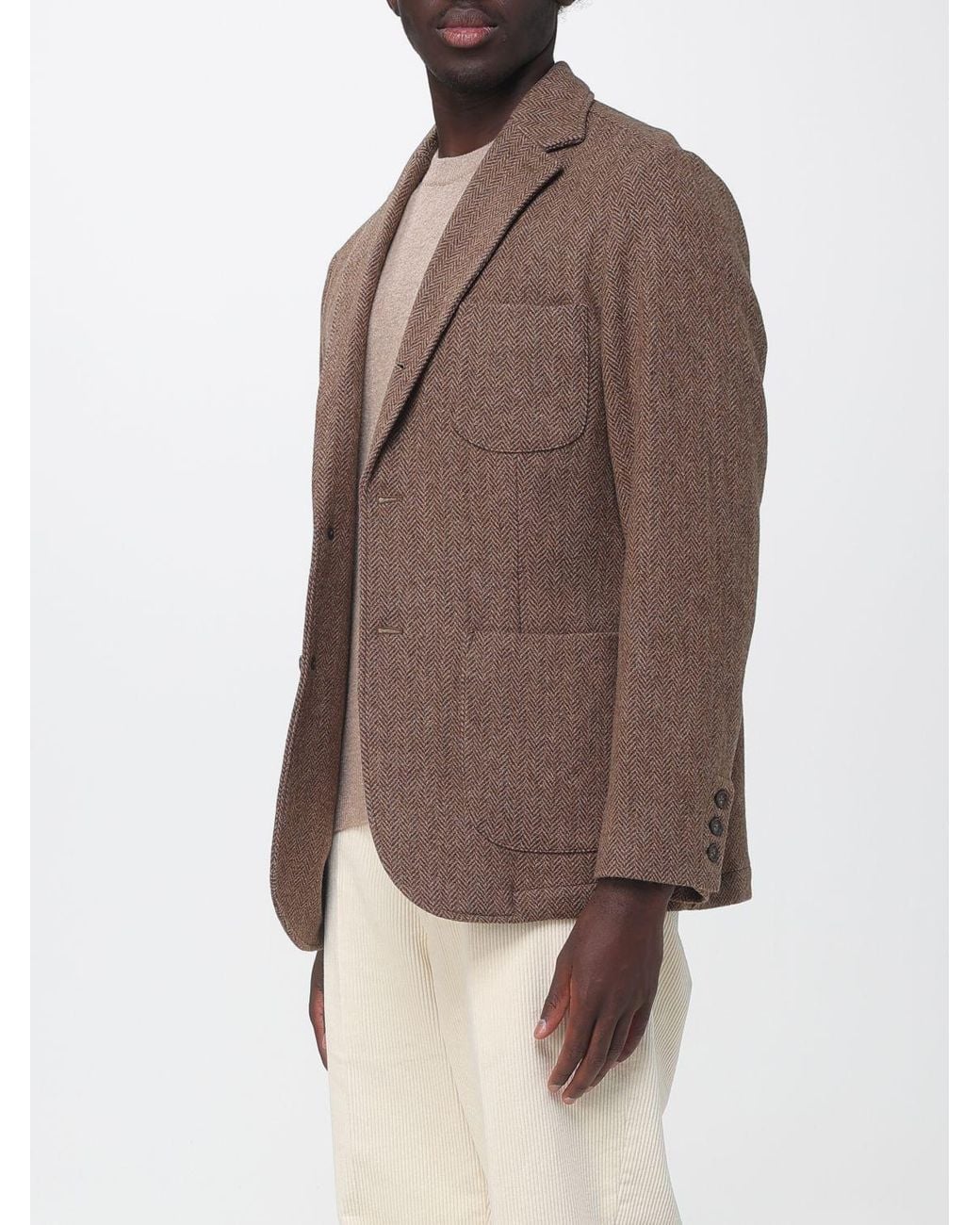 Sebago Brown Short Single-Breasted Polyester Blazer With Lapels And Patch Pockets for men