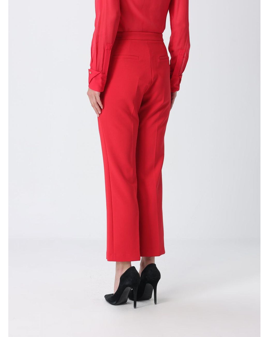 Elisabetta Franchi Red Slim-Fit Cropped Crêpe Trousers