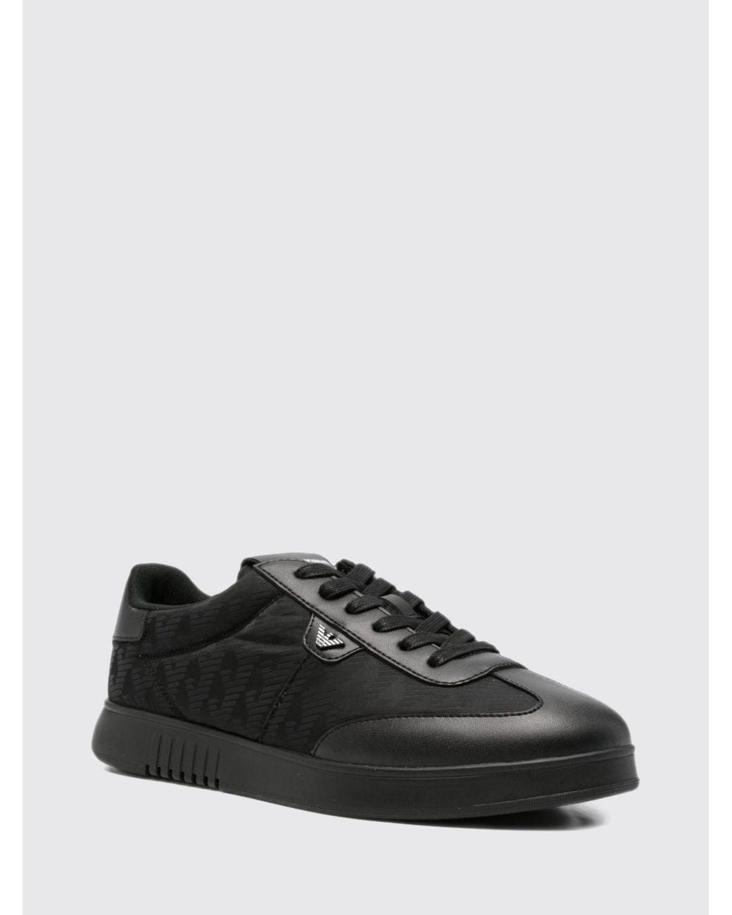 Emporio Armani Black Low-Top Nylon Trainers With Monogram And Eagle Logo for men