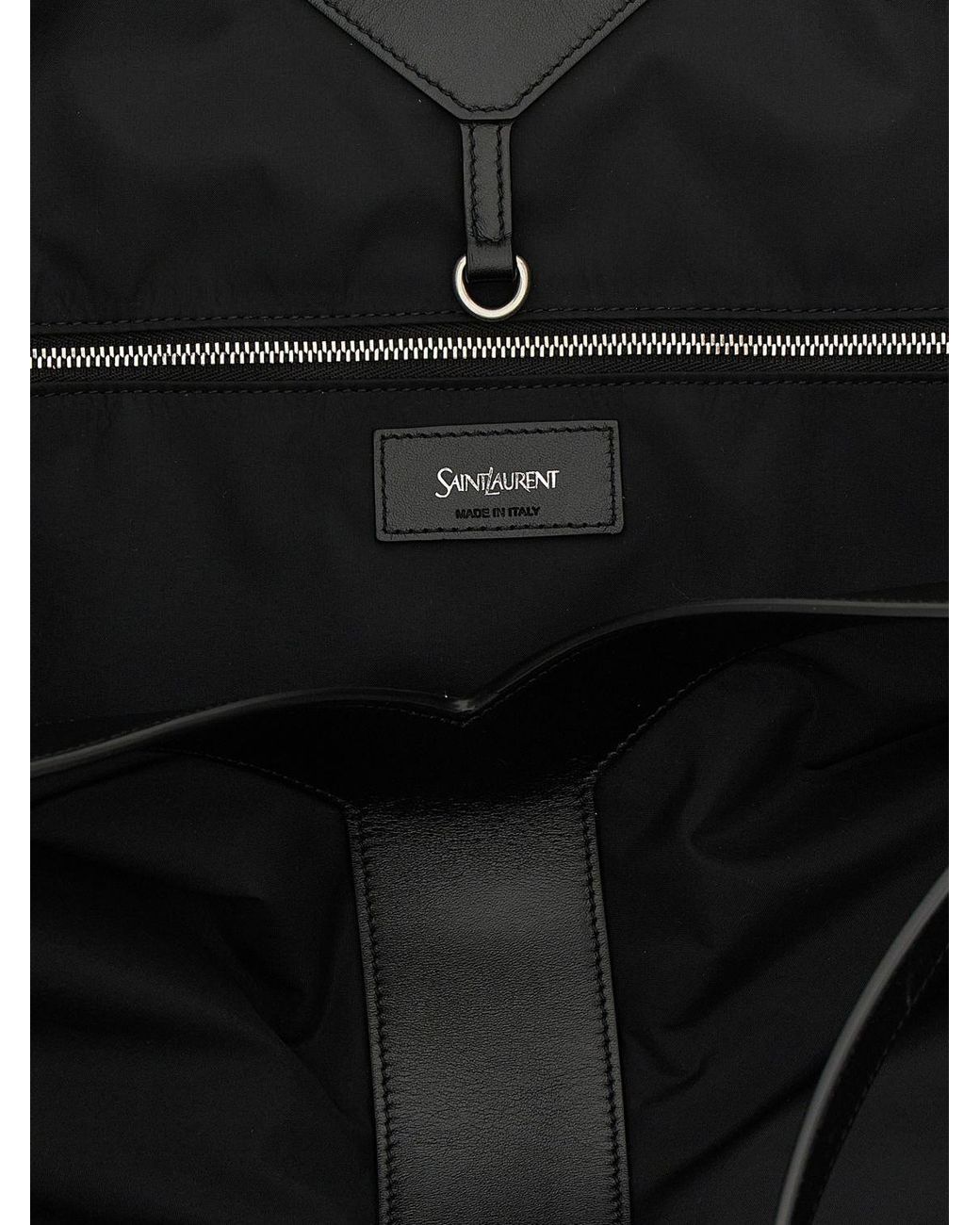 Saint Laurent Black Calfskin And Nylon Tote Bag With Double Handle for men