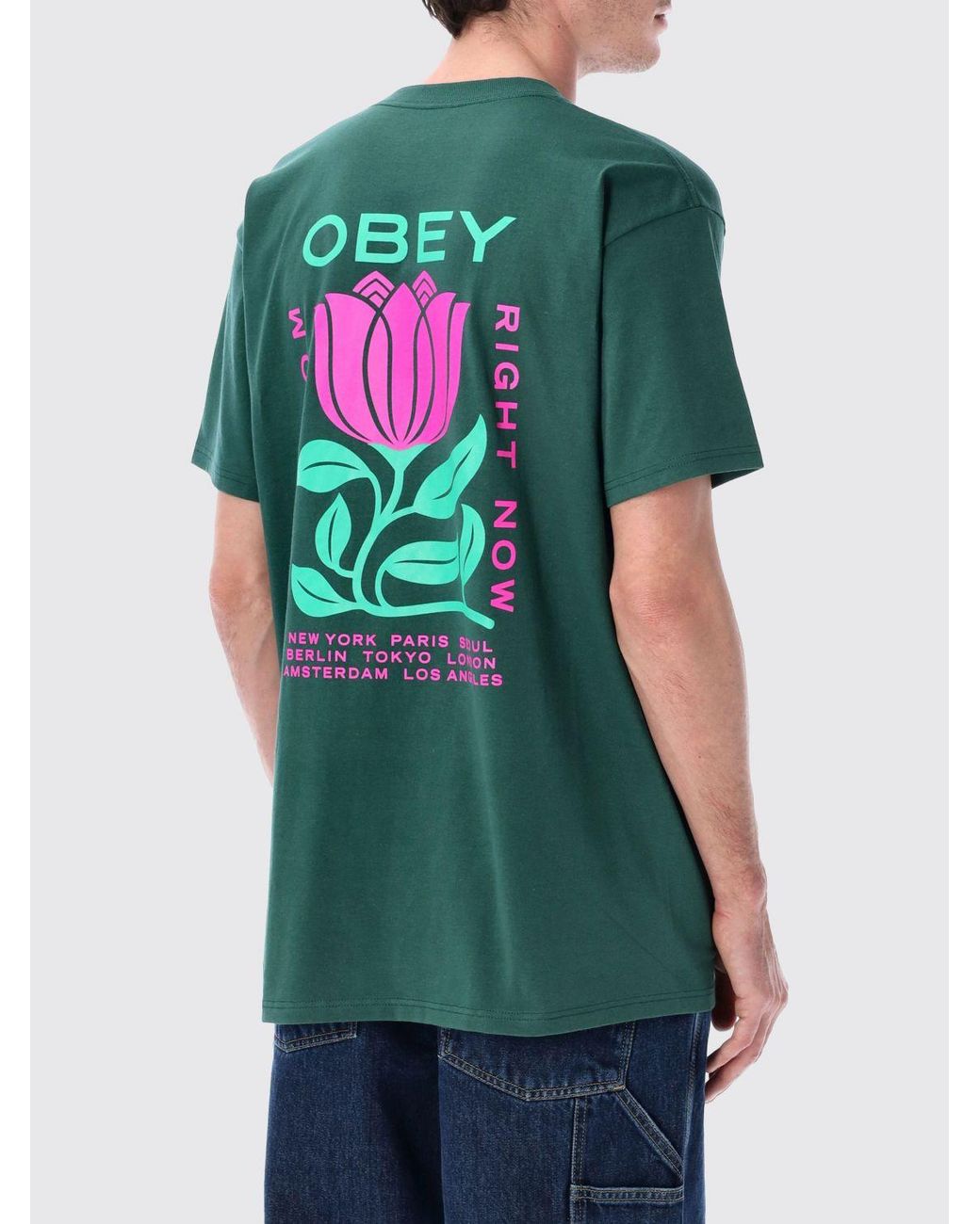Obey Green Printed Cotton T-Shirt for men