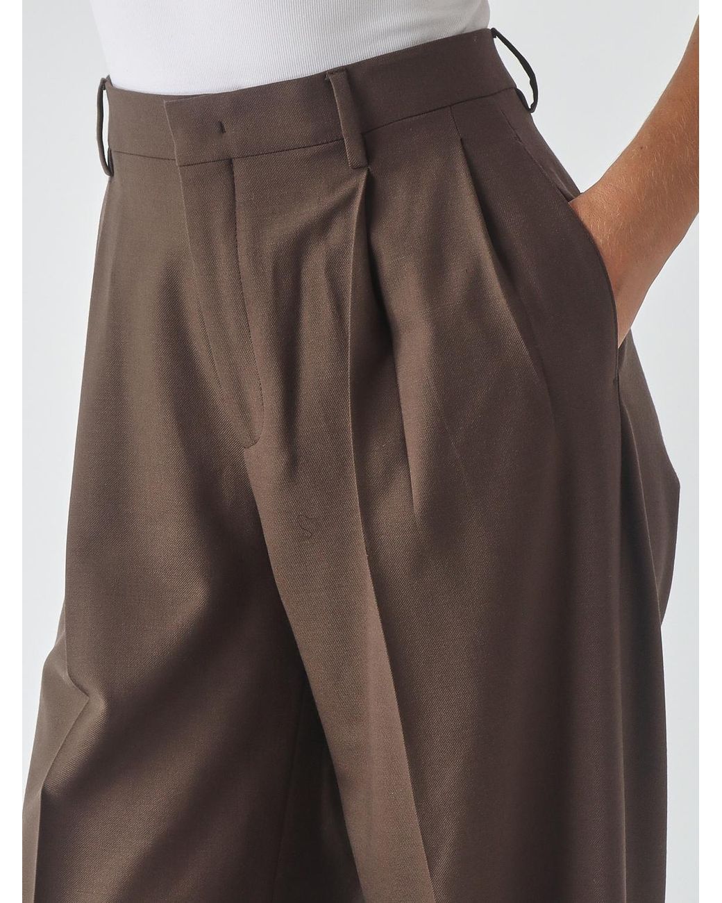 Tagliatore Brown High-Waisted Wide-Leg Tailored Trousers